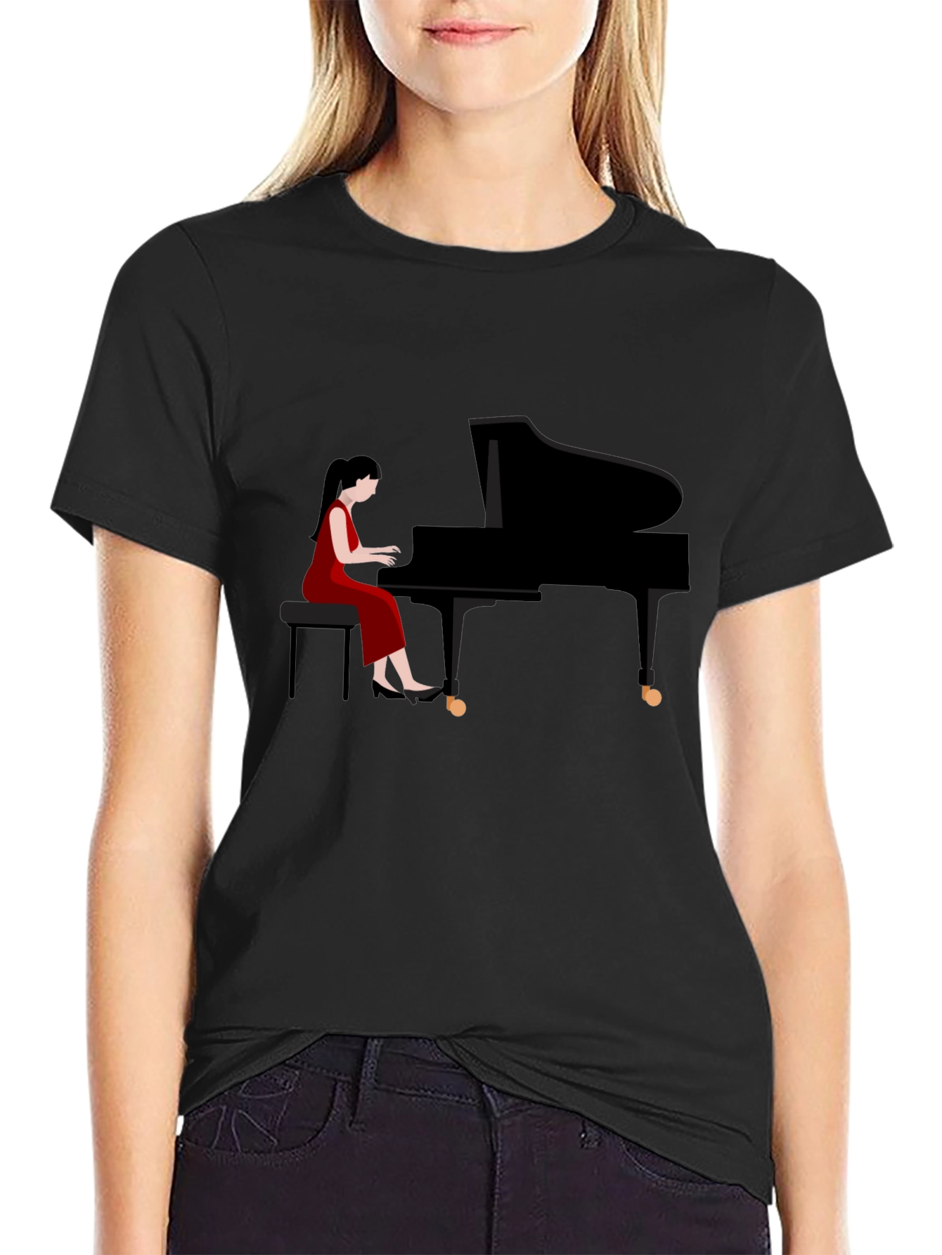 Black Piano Player Graphic Tee - Stylish Musician T-Shirt view 2