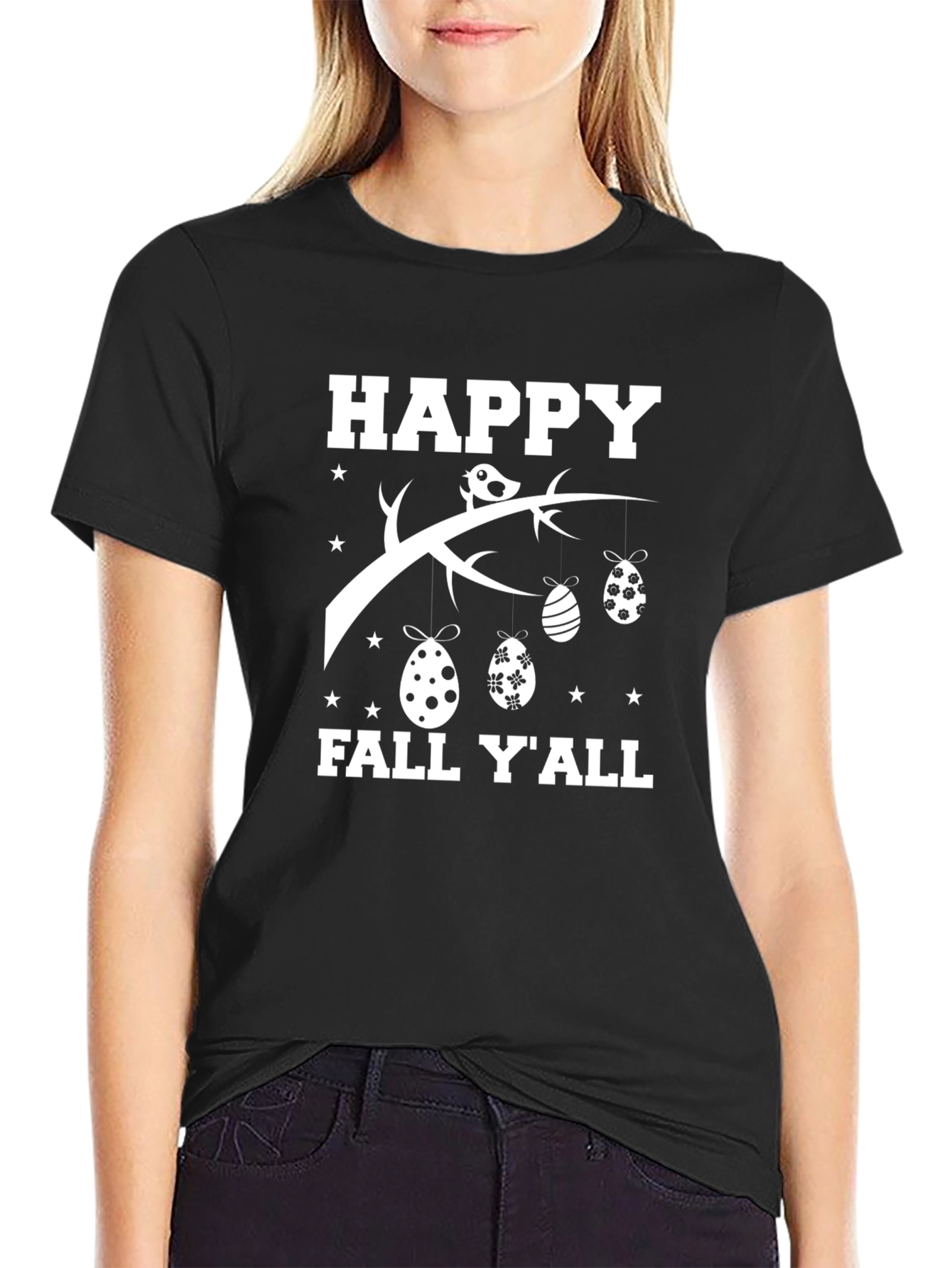 Black Happy Fall Y'all Easter Egg T-Shirt view 2