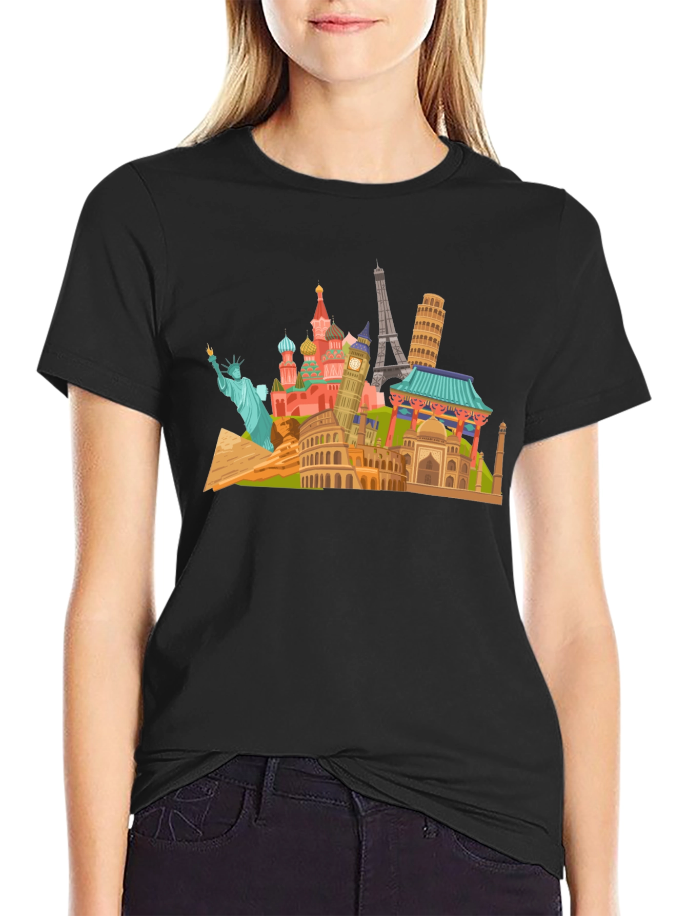 Black World Landmarks Black T-Shirt view 2