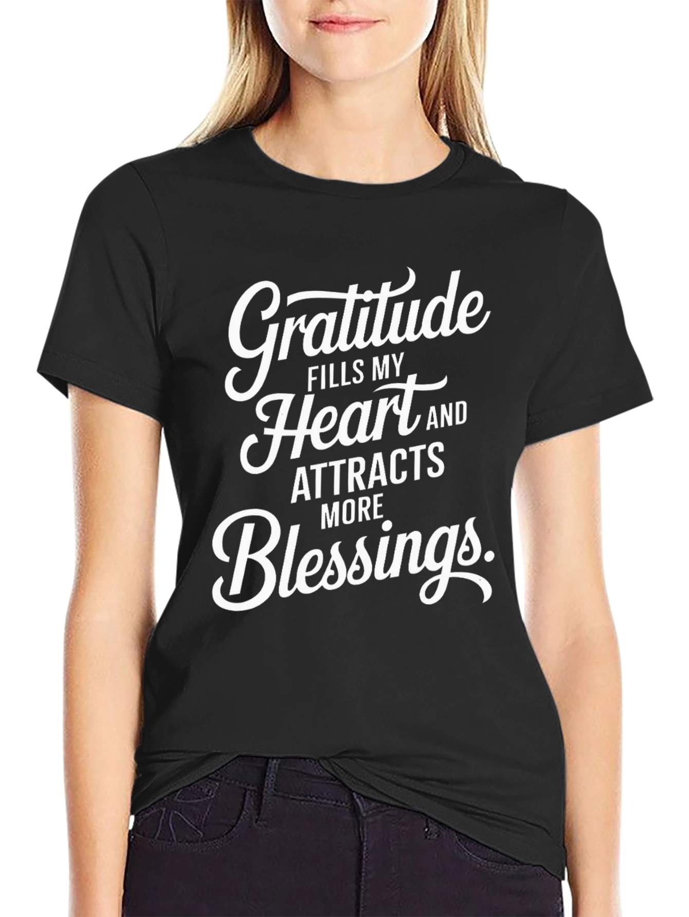 Black Gratitude Blessings Graphic Tee - Positive Vibes view 2