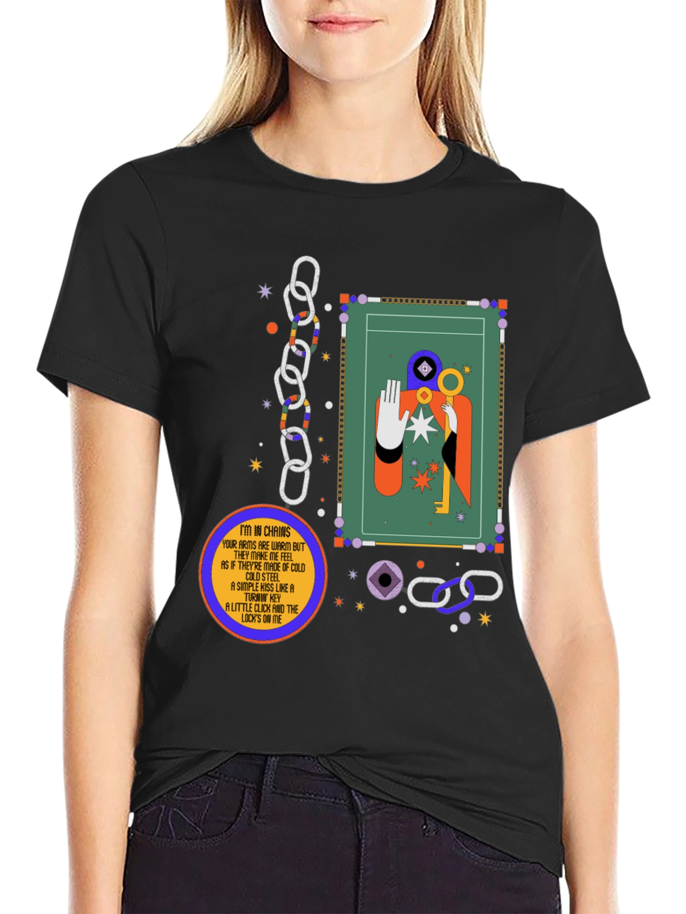 Black Abstract Graphic Tee - Key & Chains Design view 2