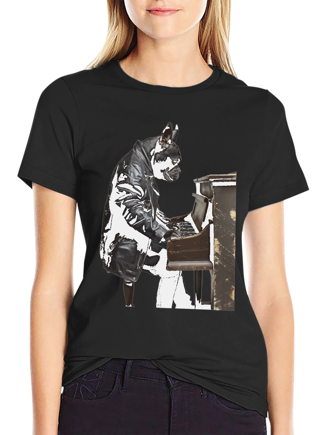 Black Piano Dog T-Shirt - Quirky Style view 2