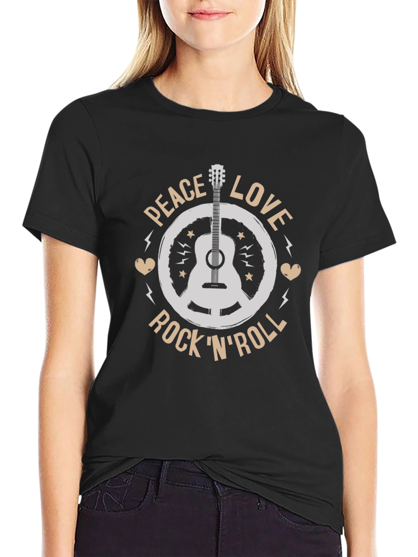 Black Peace Love Rock 'N' Roll Graphic Tee view 2