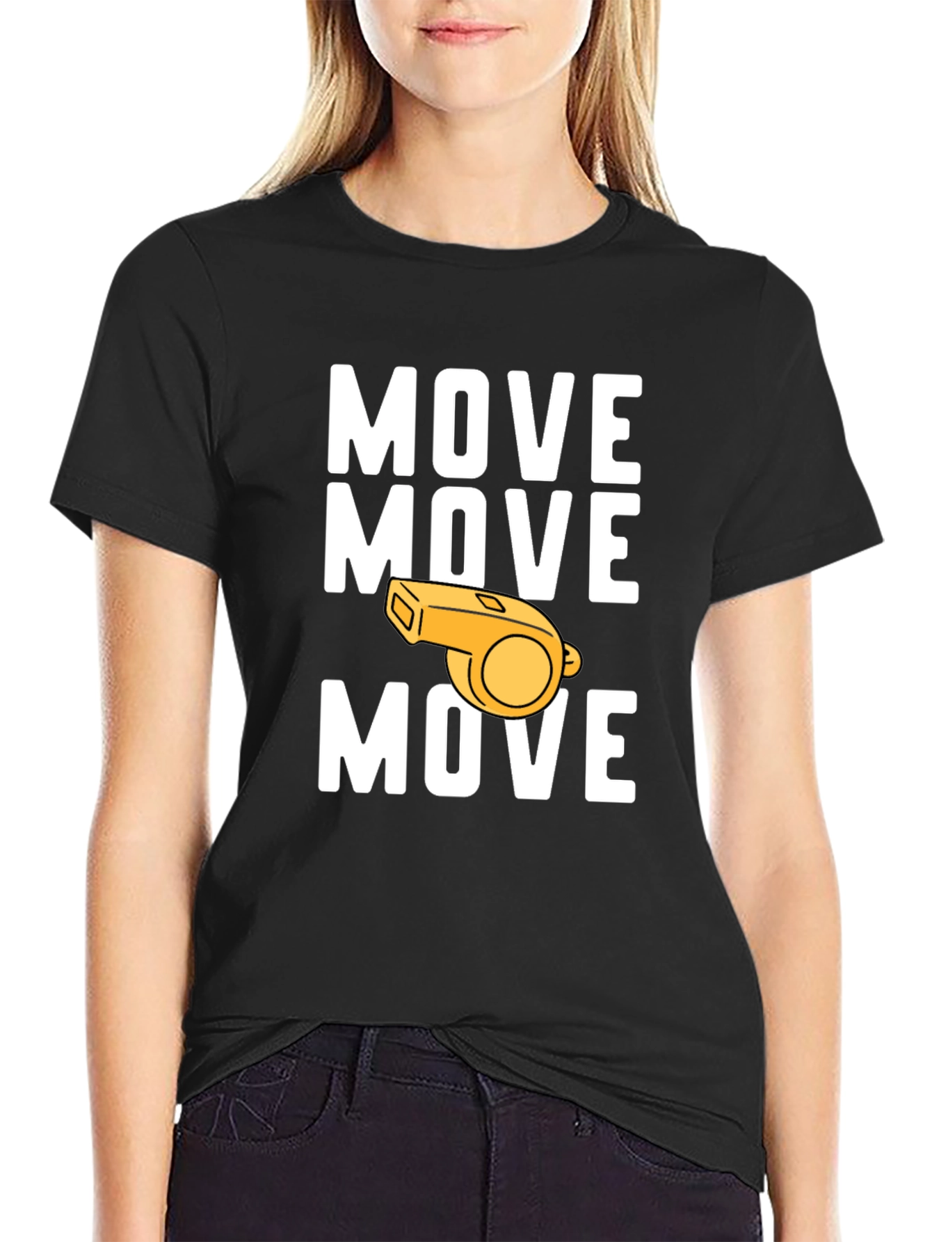 Black Move Whistle Graphic Tee - Funny Sports T-Shirt view 2