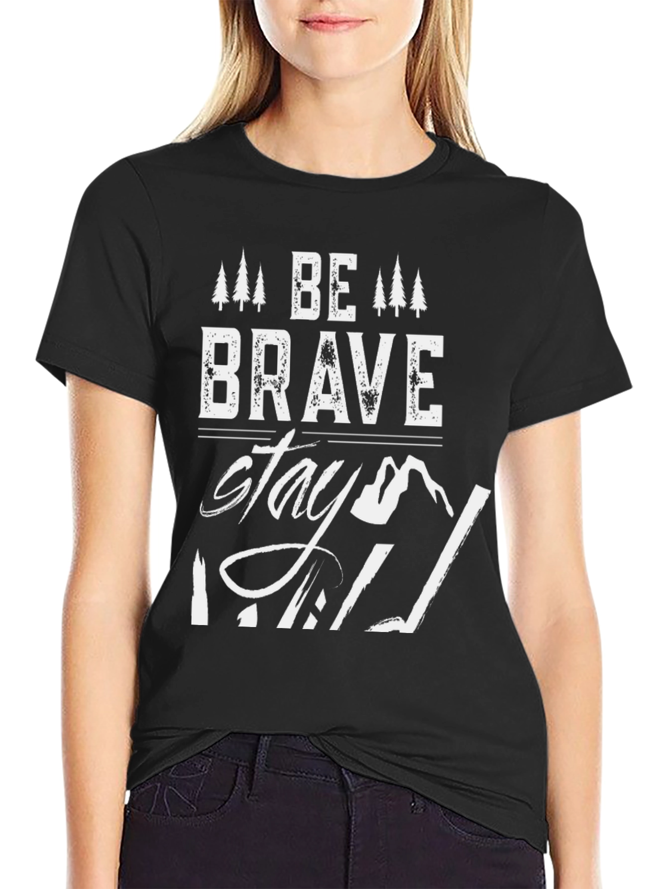 Black Be Brave Stay Wild Graphic T-Shirt view 2