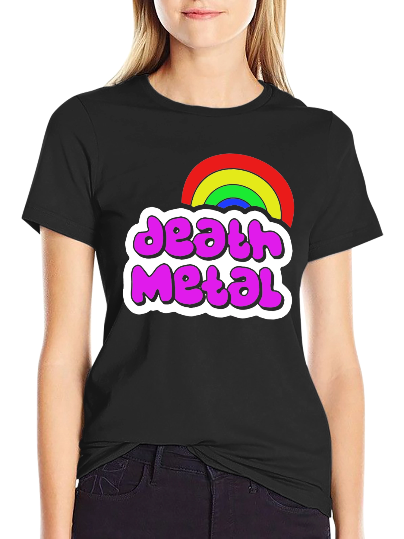 Black Death Metal Rainbow T-Shirt - Soft Cotton Tee view 2