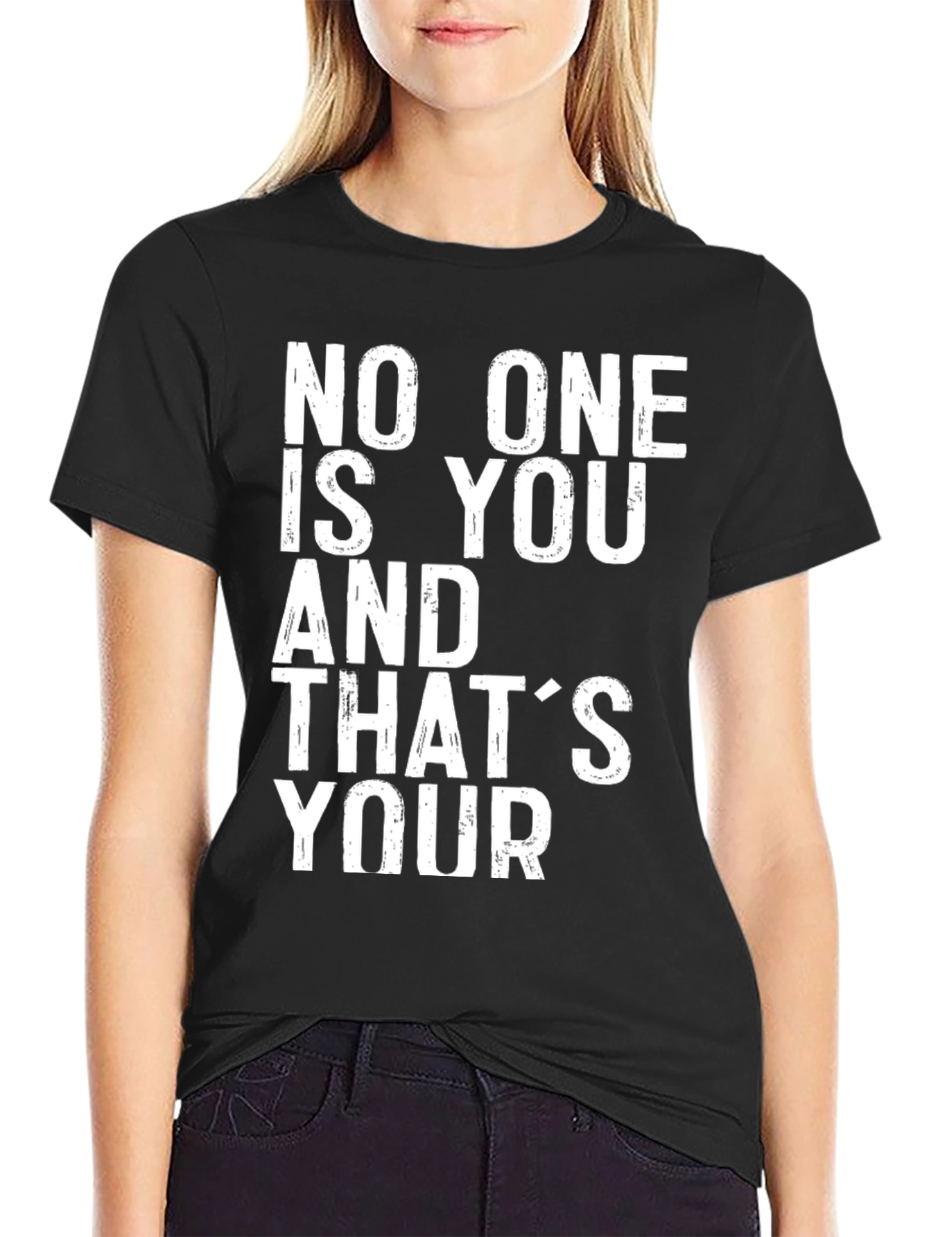 Black Inspirational 'No One Is You' Graphic T-Shirt view 2