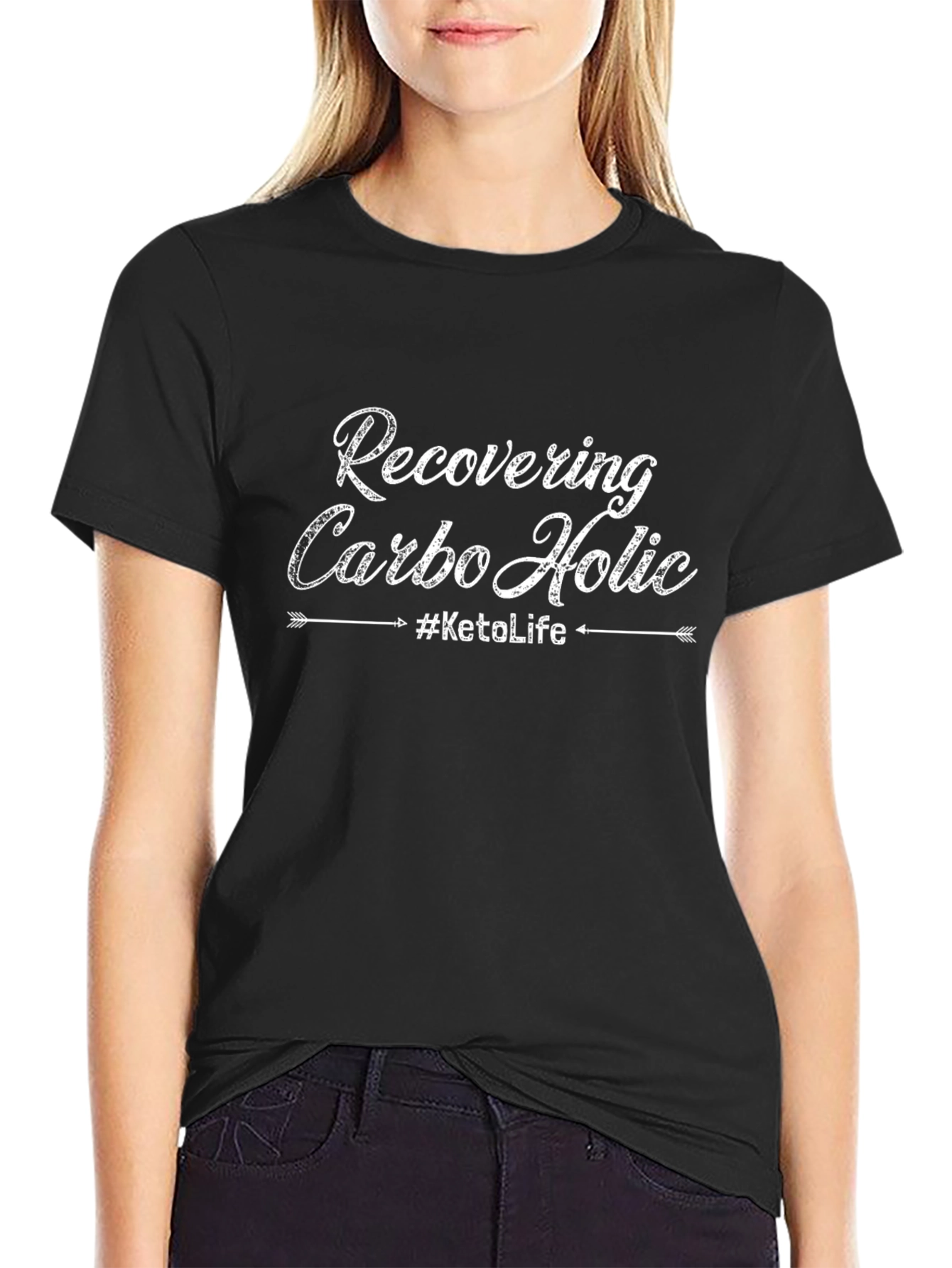 Black Recovering Carbo Holic Keto Life T-Shirt view 2
