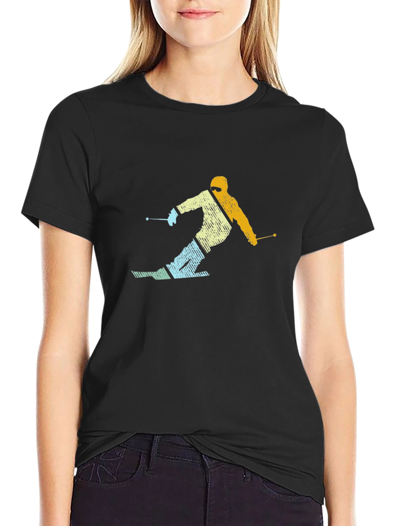 Black Retro Skier Graphic Black T-Shirt view 2