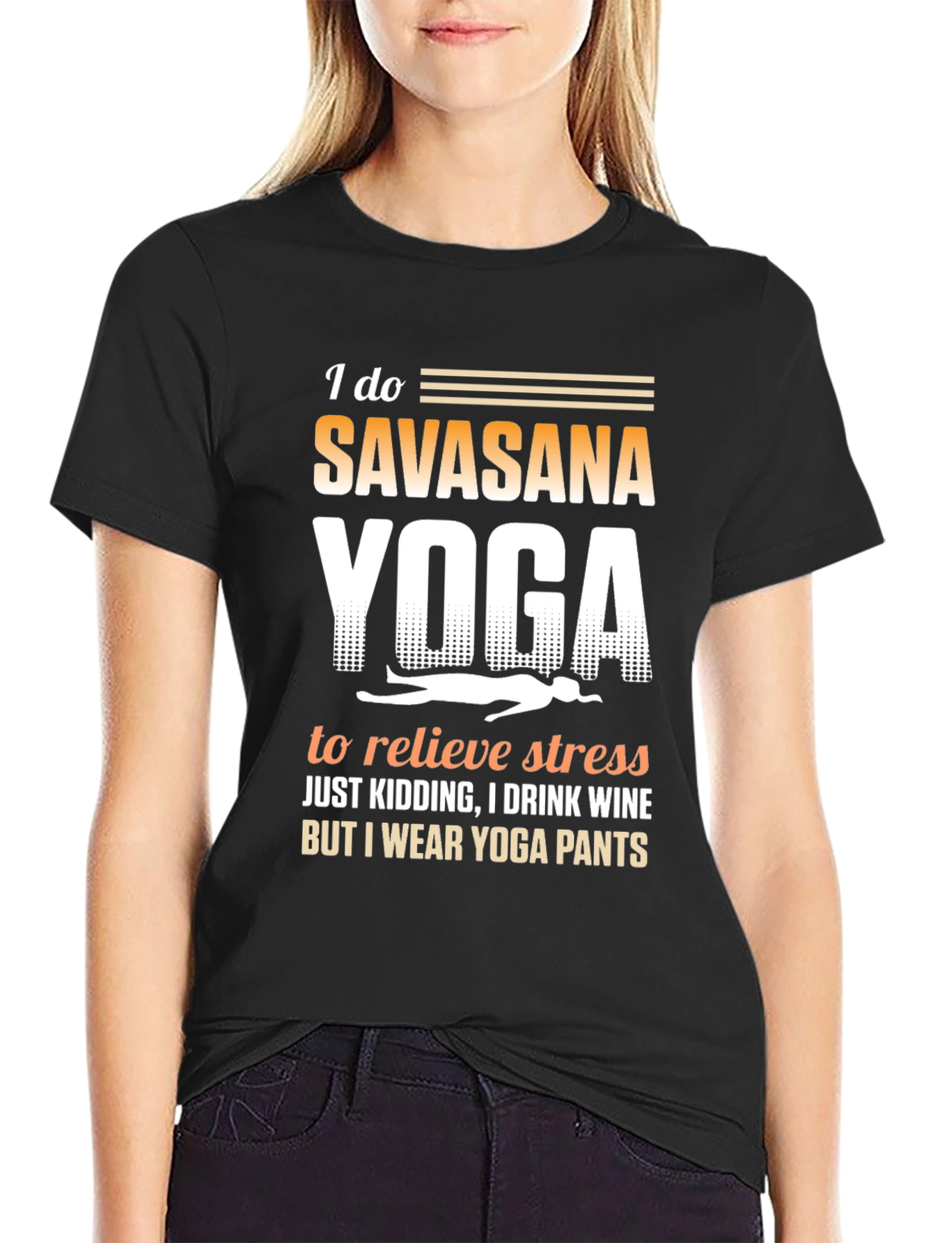 Black Funny Yoga T-Shirt Savasana Wine Pants Tee view 2