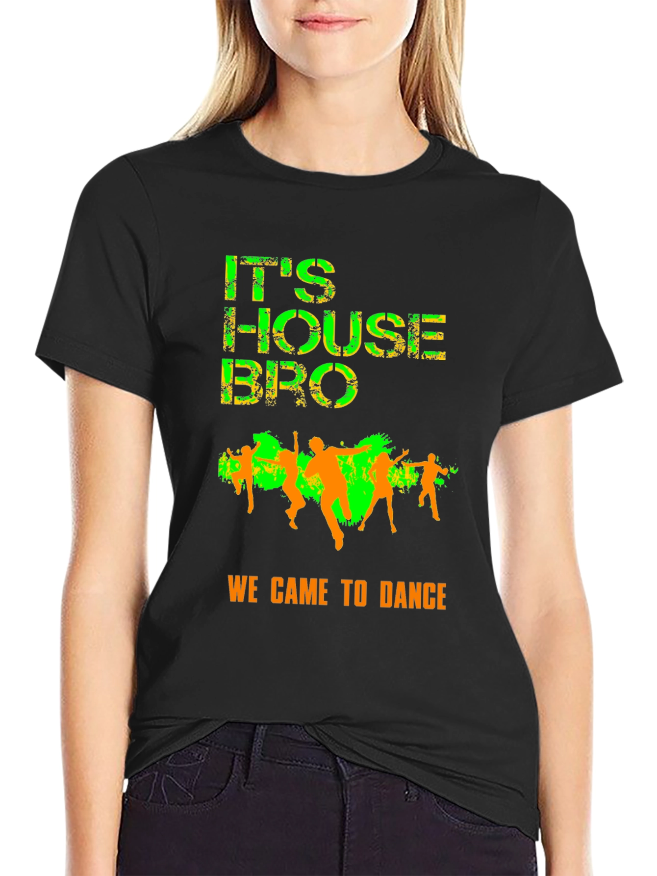 Black It's House Bro T-Shirt - Dance Party Apparel view 2