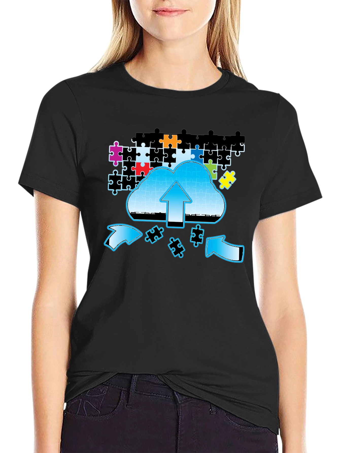 Black Cloud Puzzle Upload Graphic T-Shirt view 2