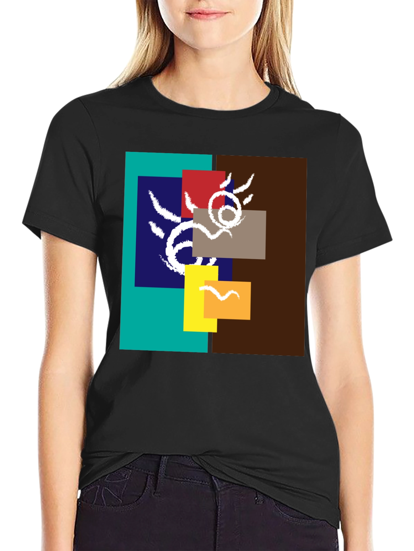 Black Abstract Graphic Print Crew Neck Tee view 2