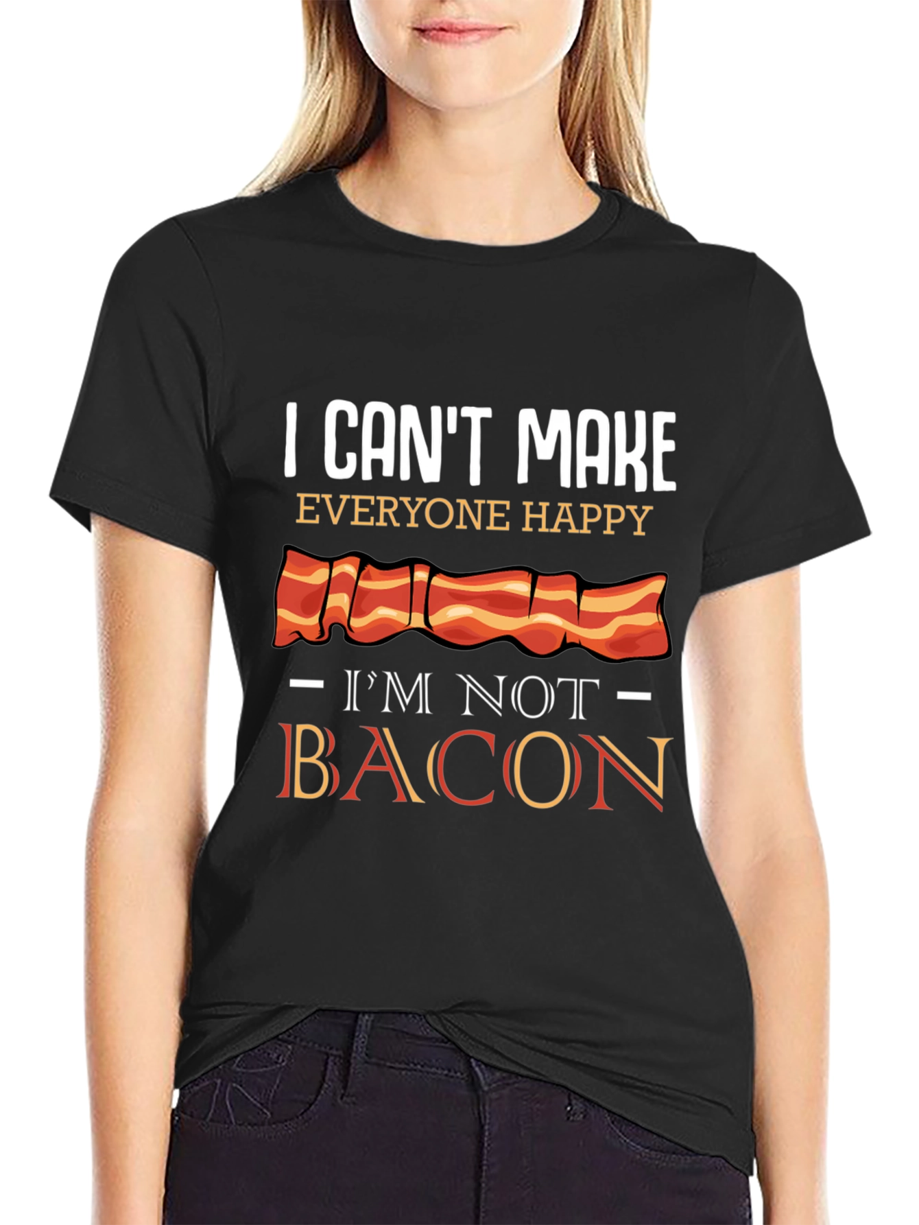 Black I Can't Make Everyone Happy I'm Not Bacon T-Shirt view 2