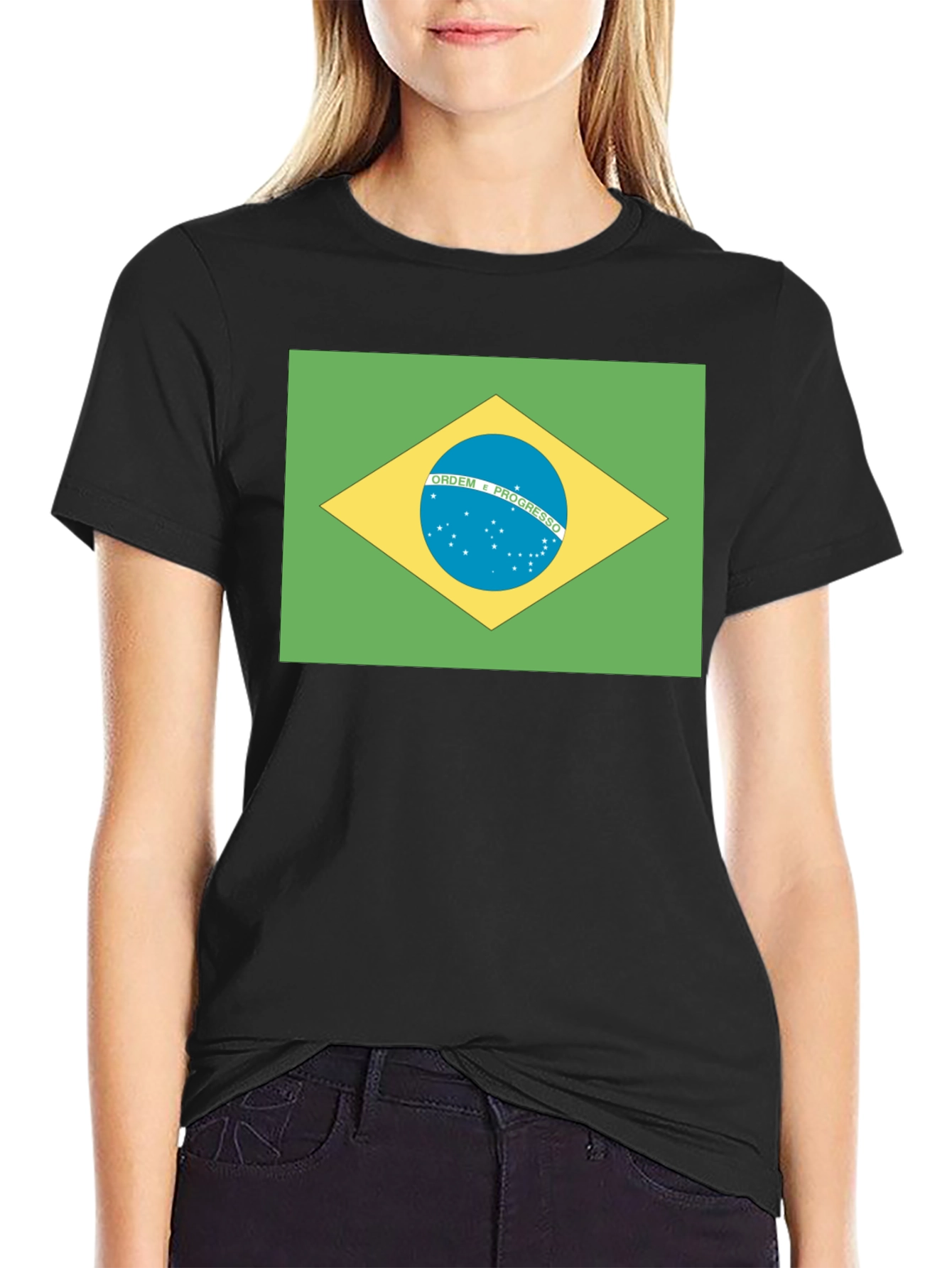 Black Brazil Flag T-Shirt - Black Crew Neck Tee view 2