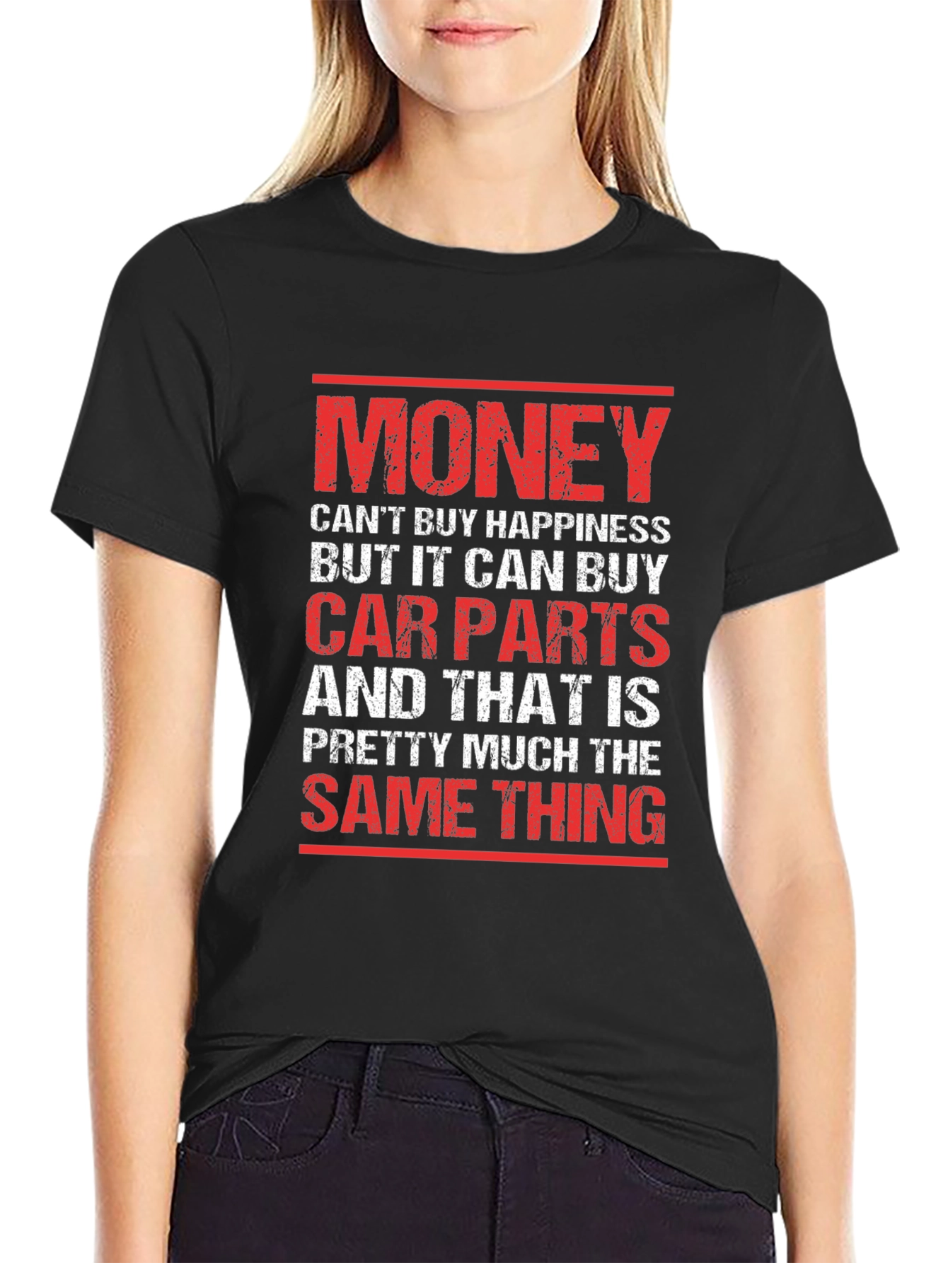 Black Funny Car Parts T-Shirt - Money Can Buy Car Parts view 2