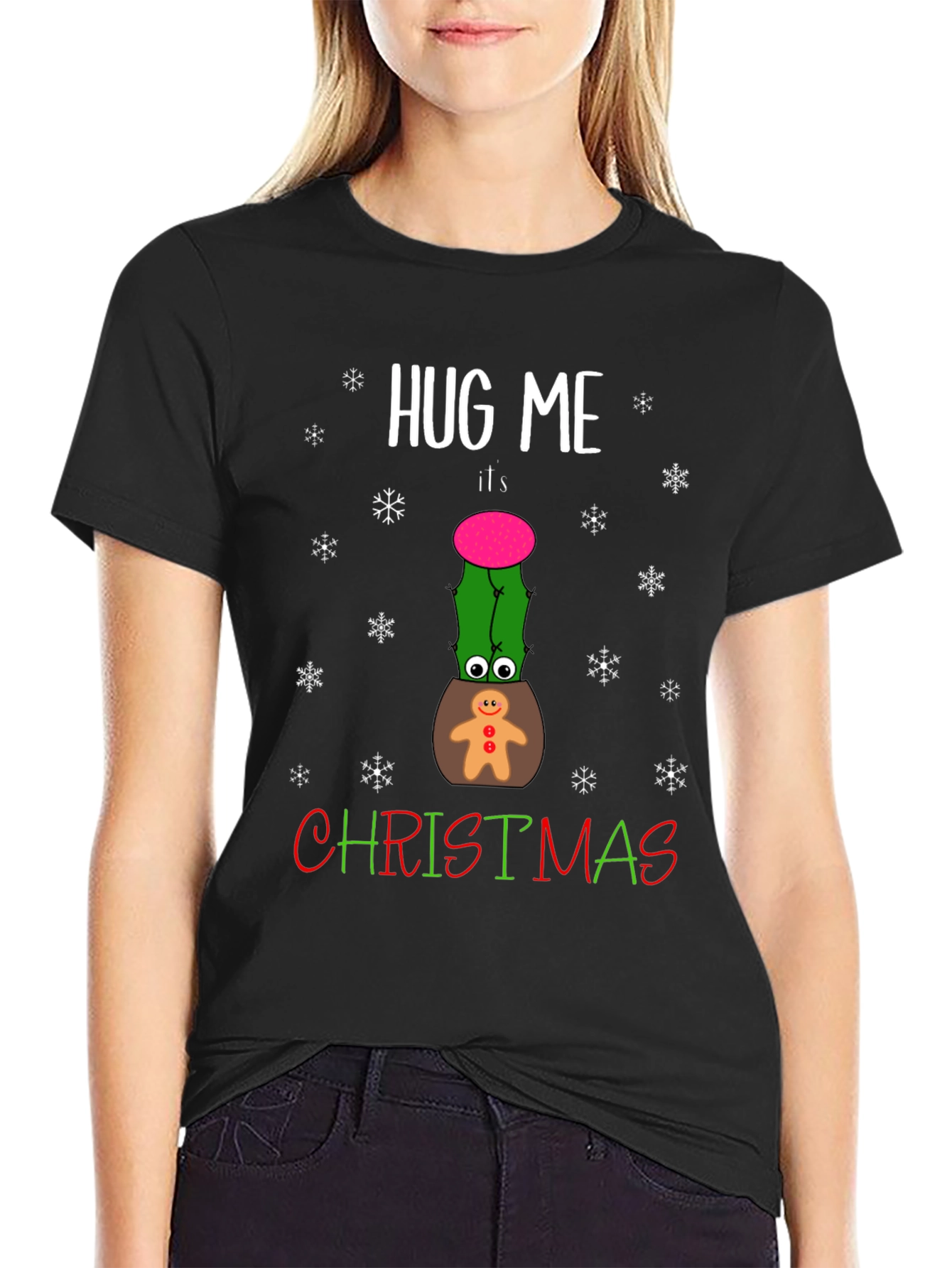 Hug Me Christmas Cactus Graphic T-Shirt - 2