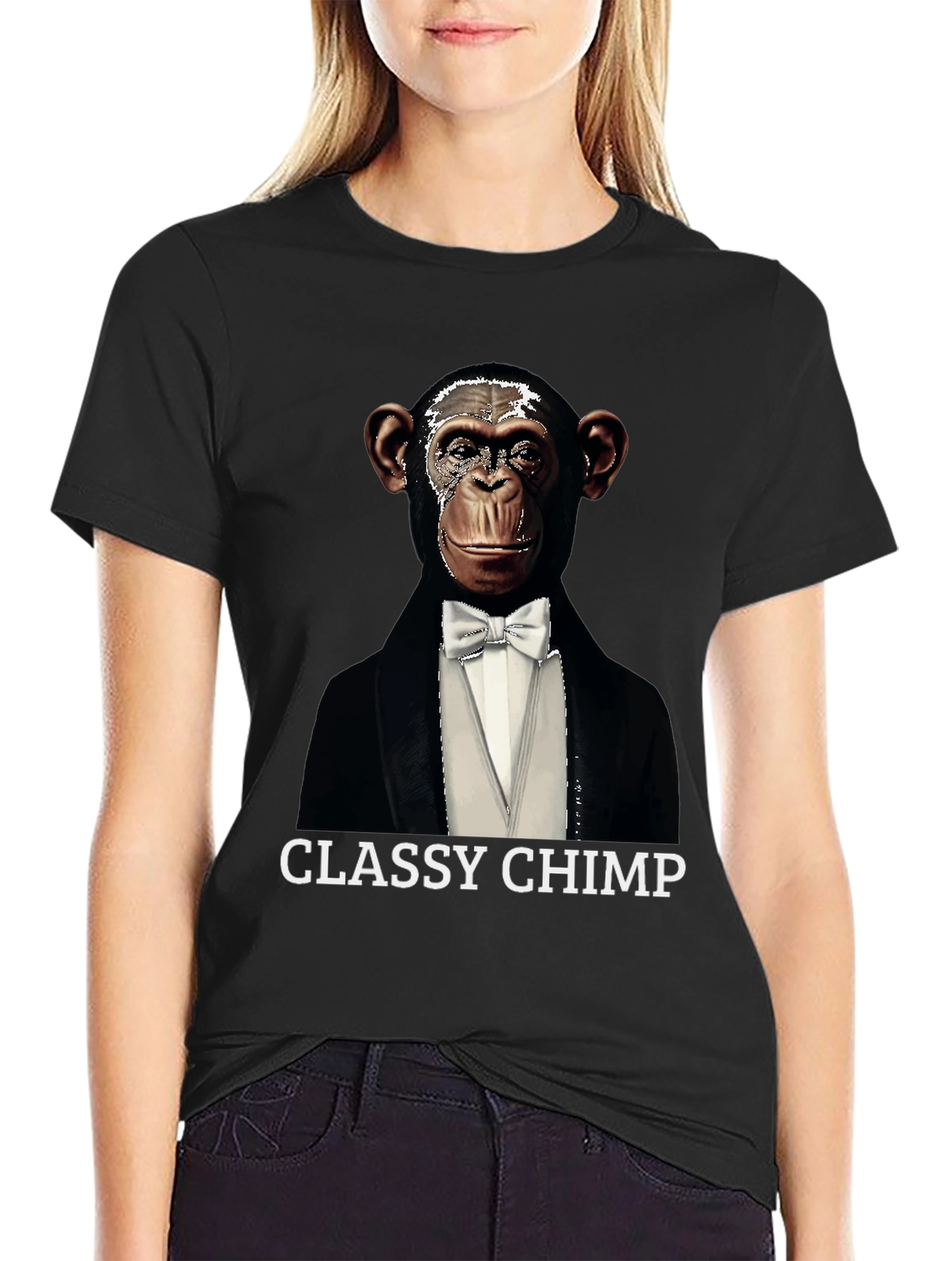 Black Classy Chimp Graphic Tee - Novelty Tuxedo T-Shirt view 2