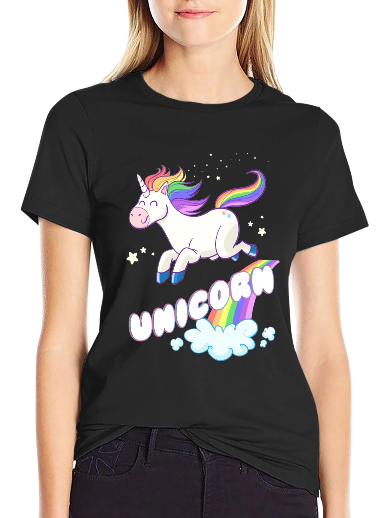 Black Unicorn Rainbow T-Shirt - Fun Whimsical Design view 2