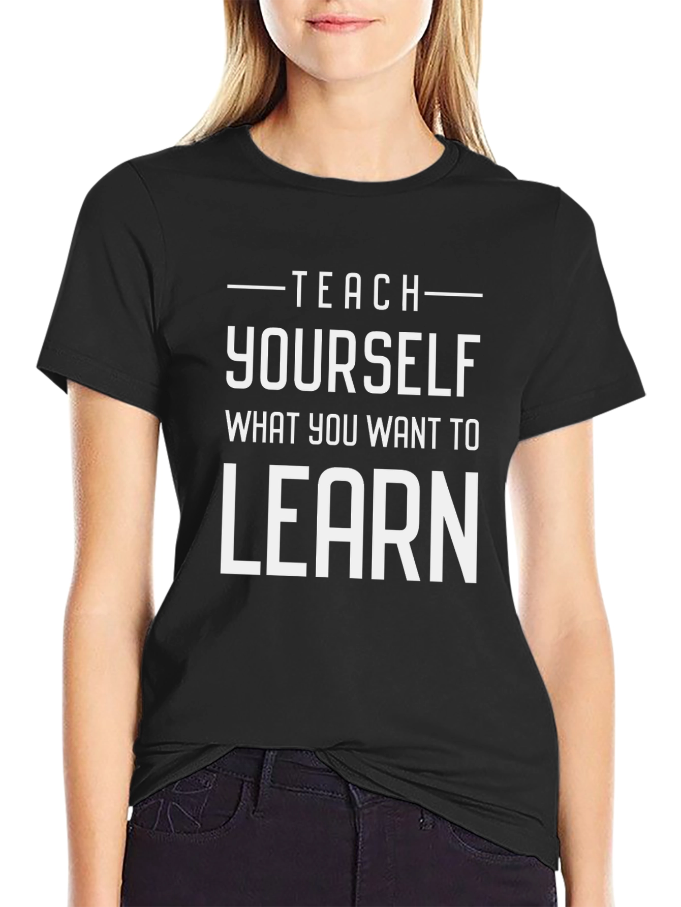 Black Teach Yourself to Learn Black Graphic Tee Shirt view 2
