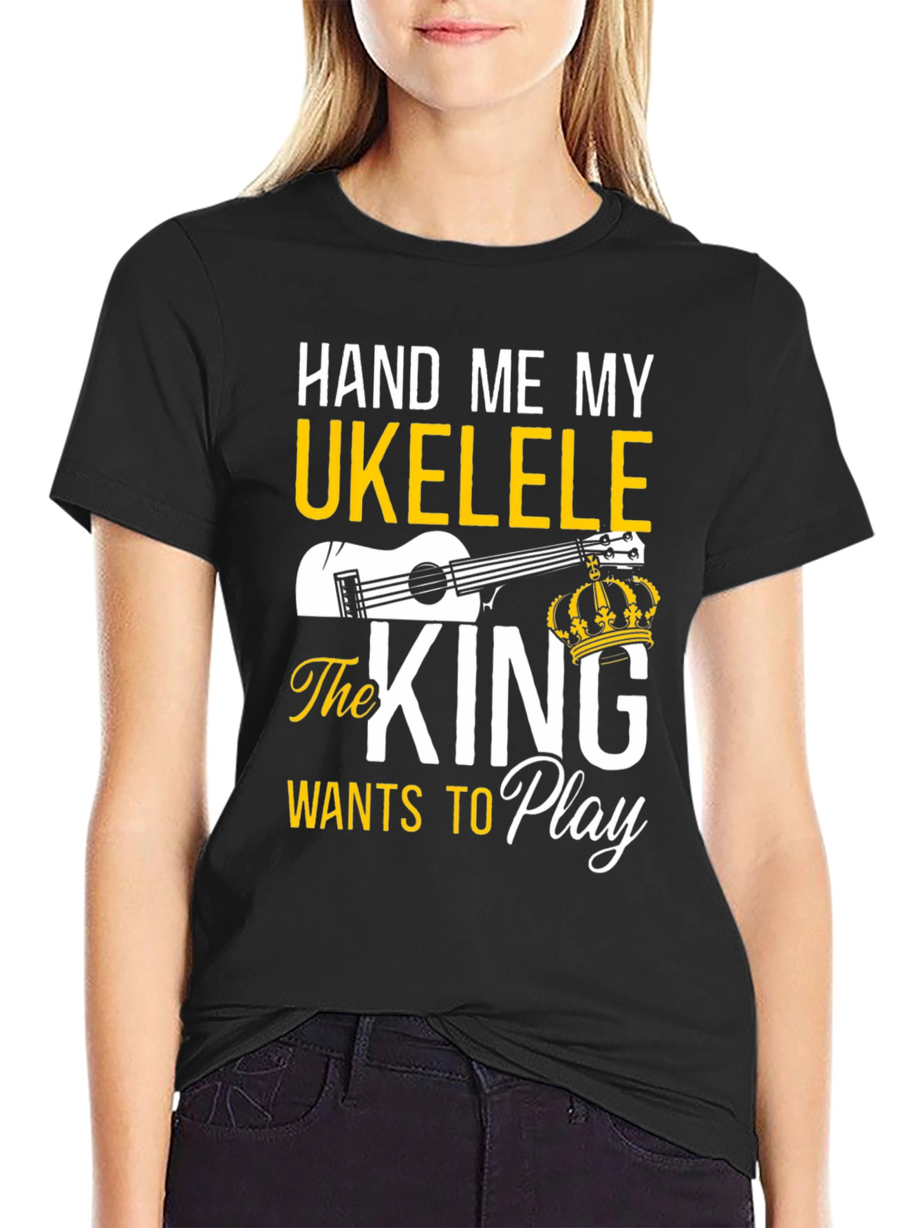 Black Hand Me My Ukulele - King T-Shirt view 2