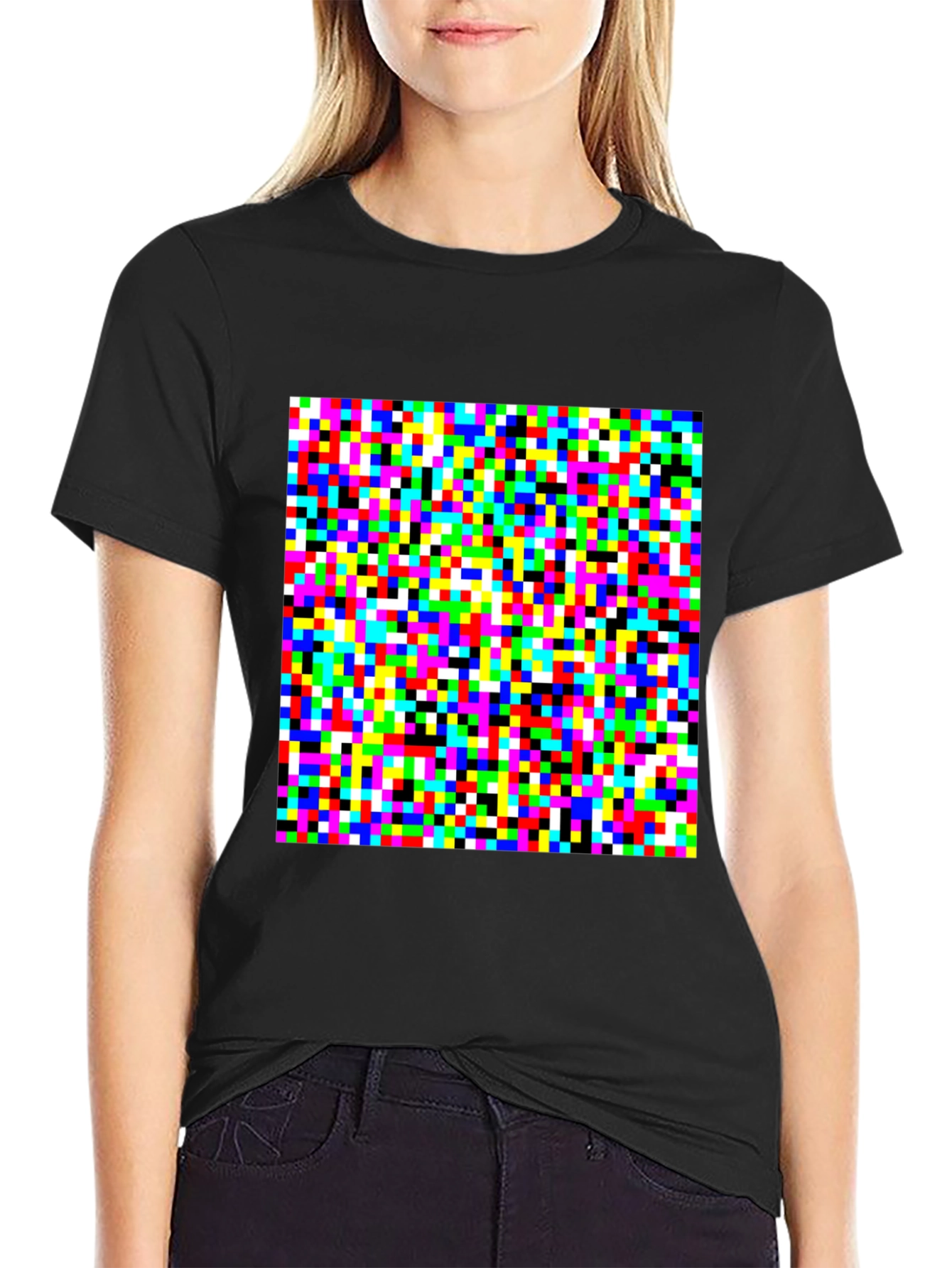 Black Pixelated Color Block Graphic Tee - Unique Design view 2