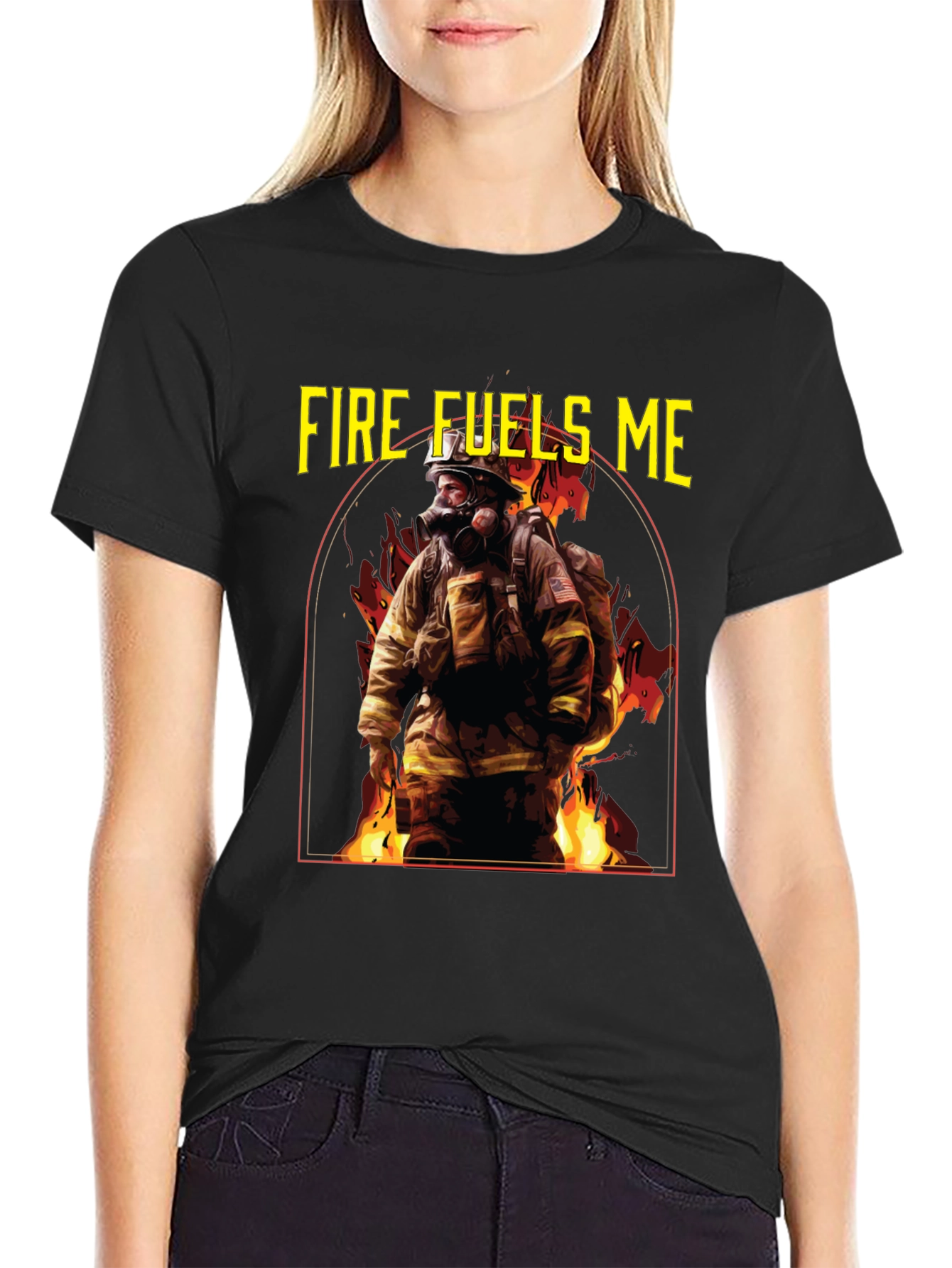 Black Fire Fuels Me Firefighter Graphic T-Shirt view 2