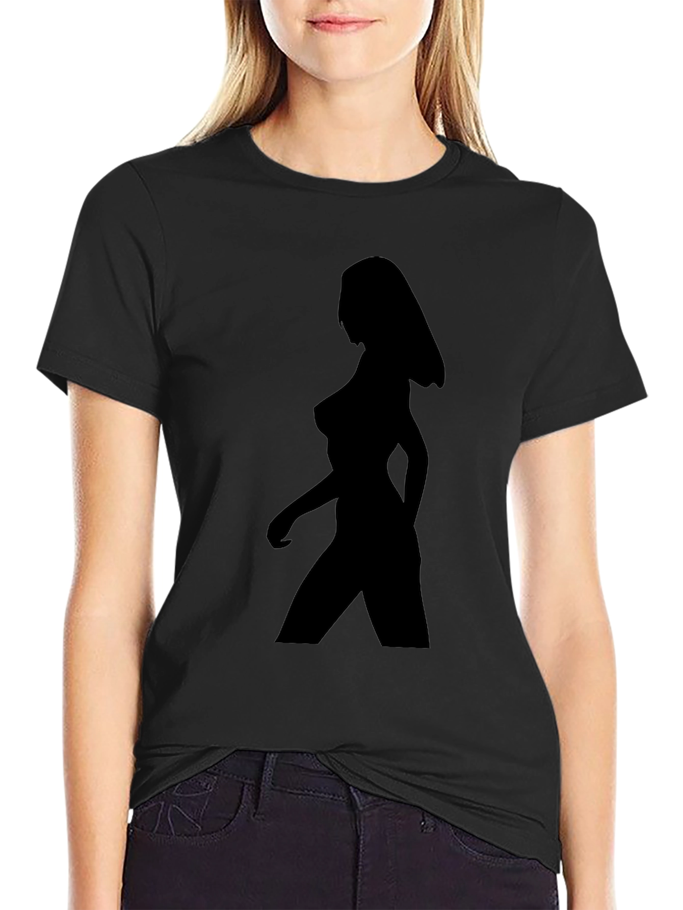 Black Silhouette Woman Graphic T-Shirt - Black Unisex Tee view 2