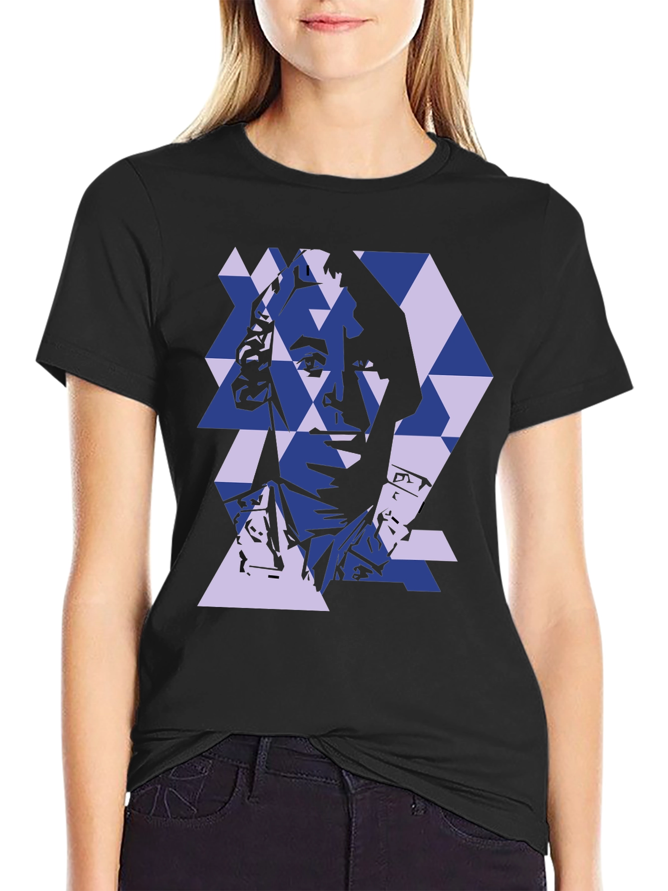 Black Geometric Portrait Tee - Stylish Abstract Design view 2