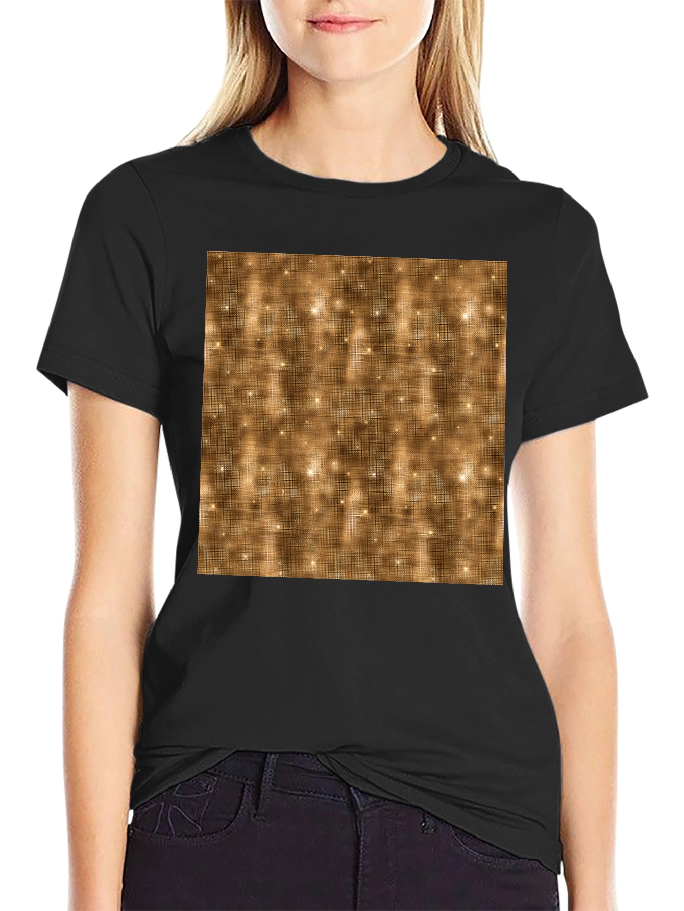 Black Men's Black T-Shirt with Abstract Gold Pattern view 2