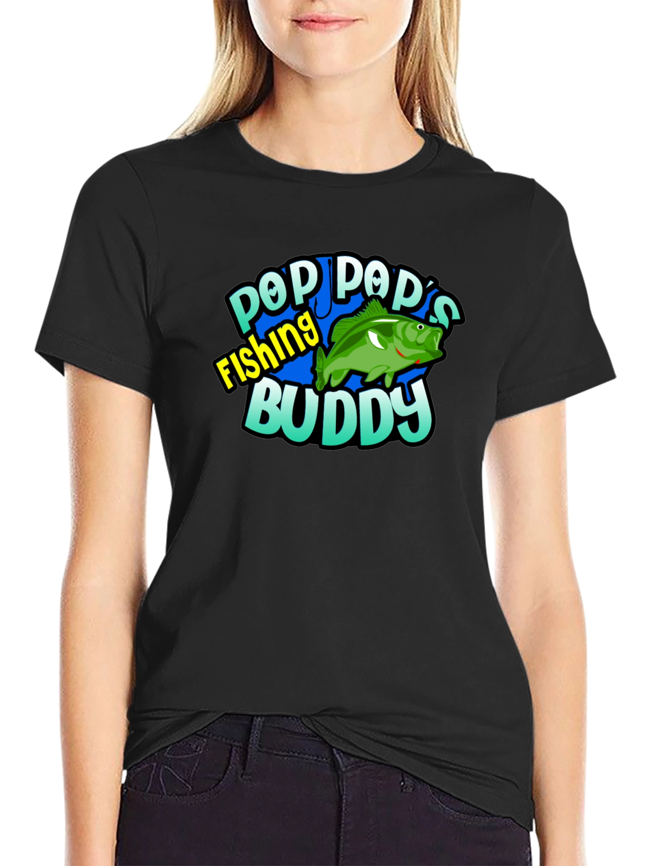 Black Pop Pop's Fishing Buddy Black T-Shirt view 2