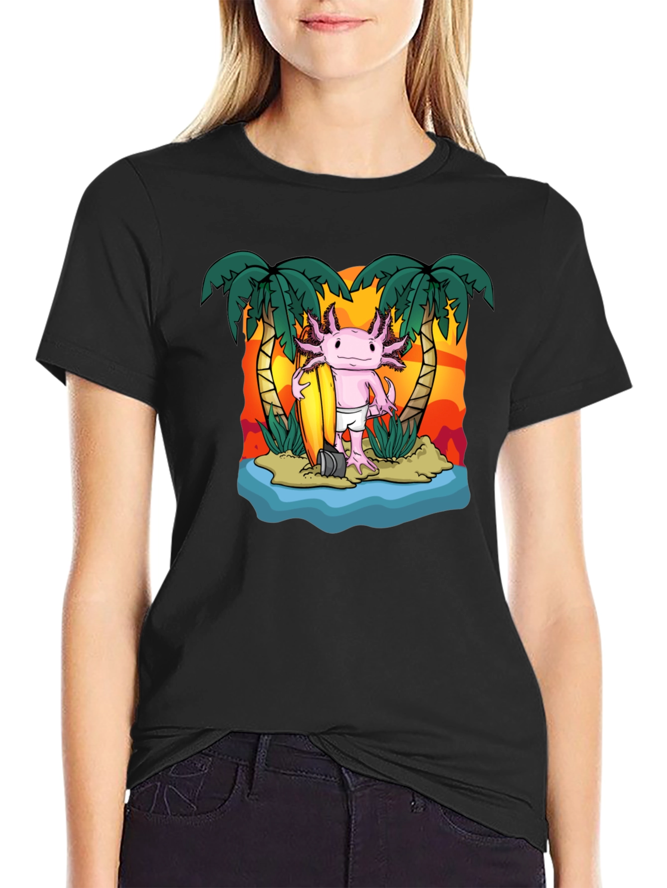 Black Axolotl Surfer T-Shirt view 2