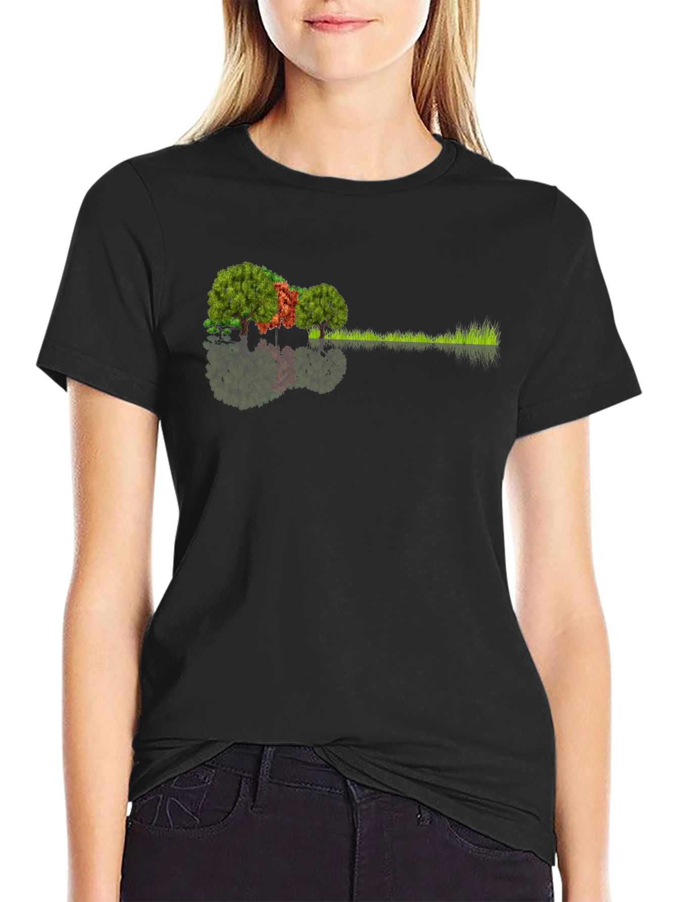 Black Nature Guitar Tee: Eco-Friendly Music Lover's Shirt view 2