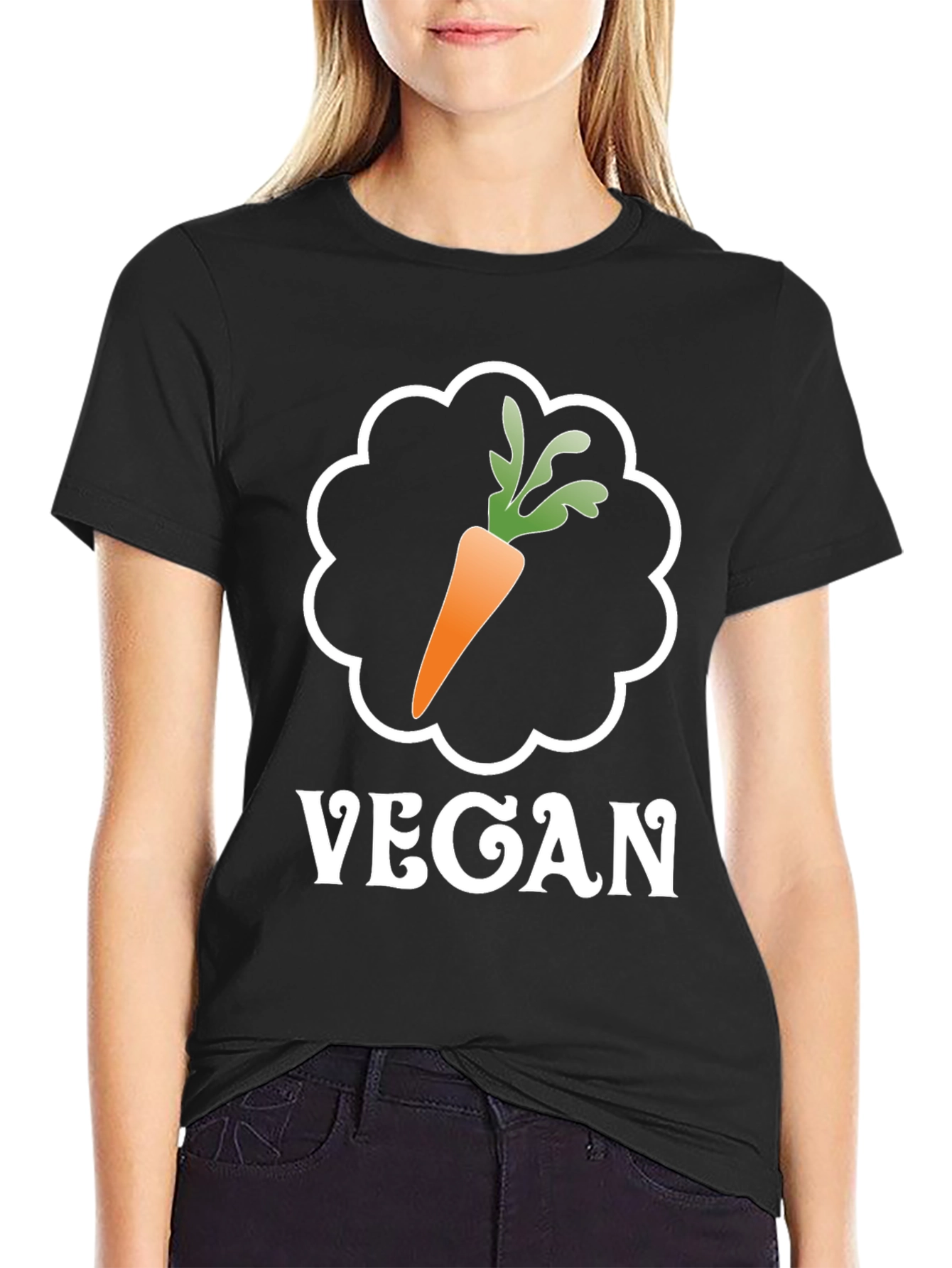Black Vegan Carrot Graphic Tee - Soft Cotton Comfort view 2