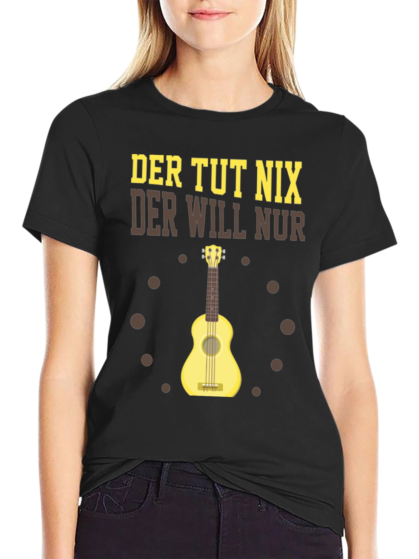 Black Der Tut Nix Graphic T-Shirt Ukulele Player view 2
