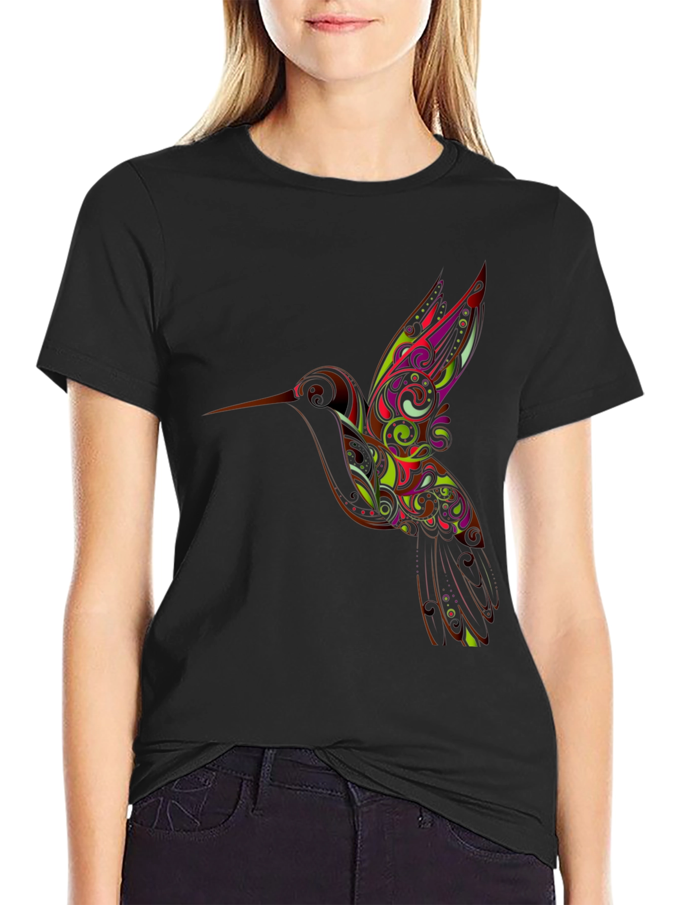 Black Hummingbird Graphic Black T-Shirt view 2