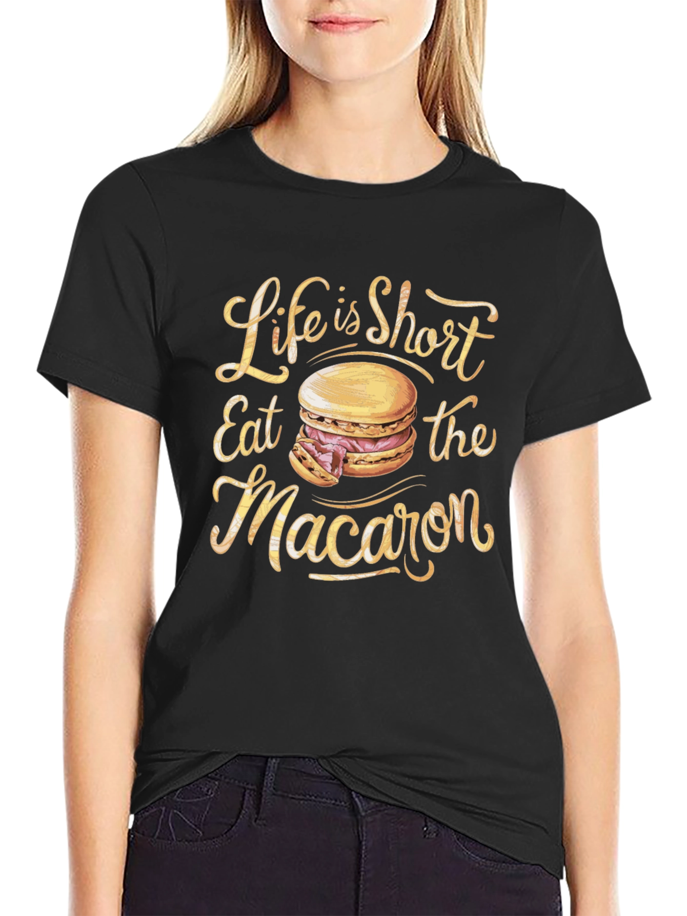Black Life is Short Eat Macaron Graphic Tee view 2