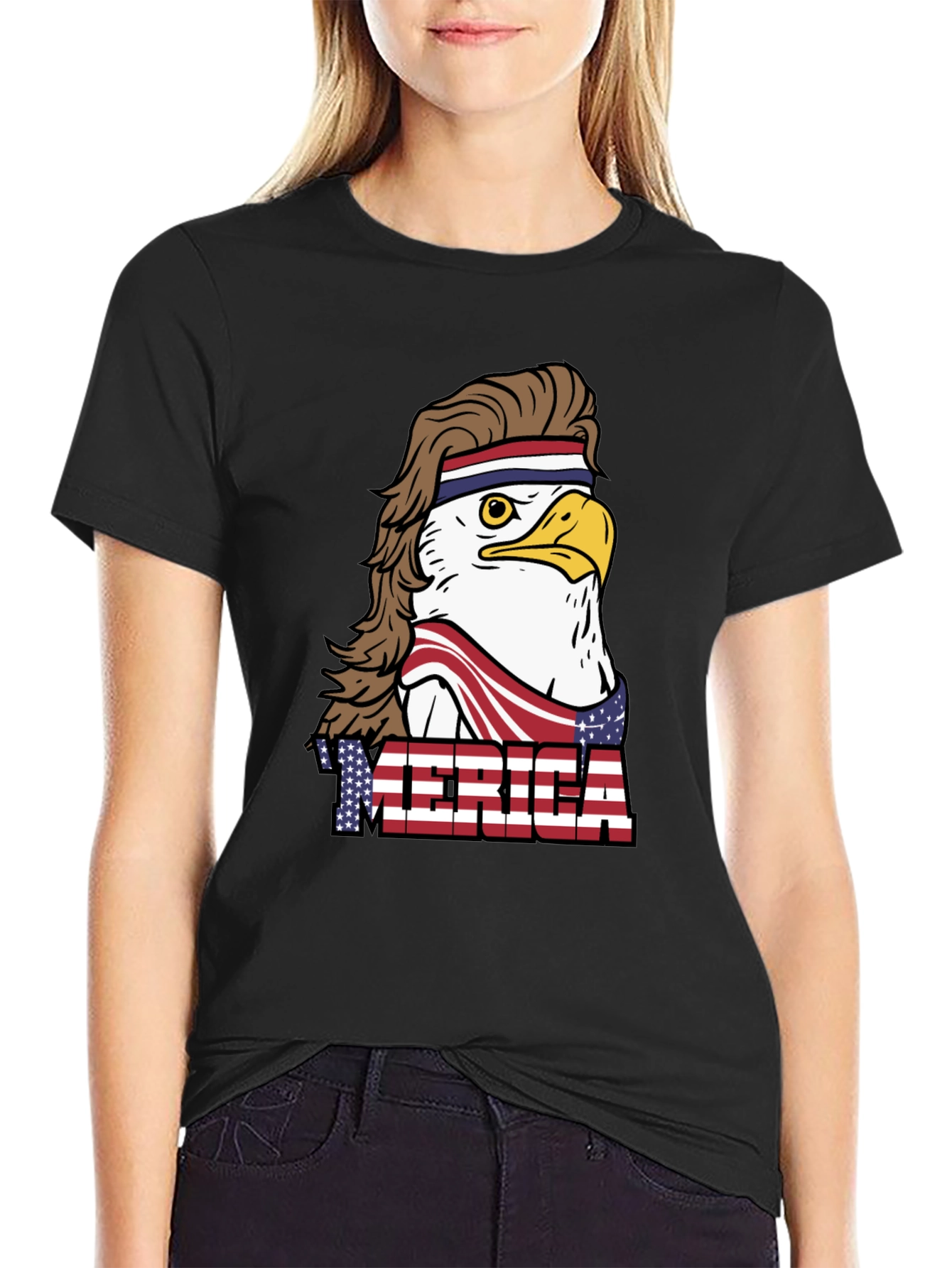 Black USA Eagle Mullet T-Shirt: Patriotic & Funny view 2