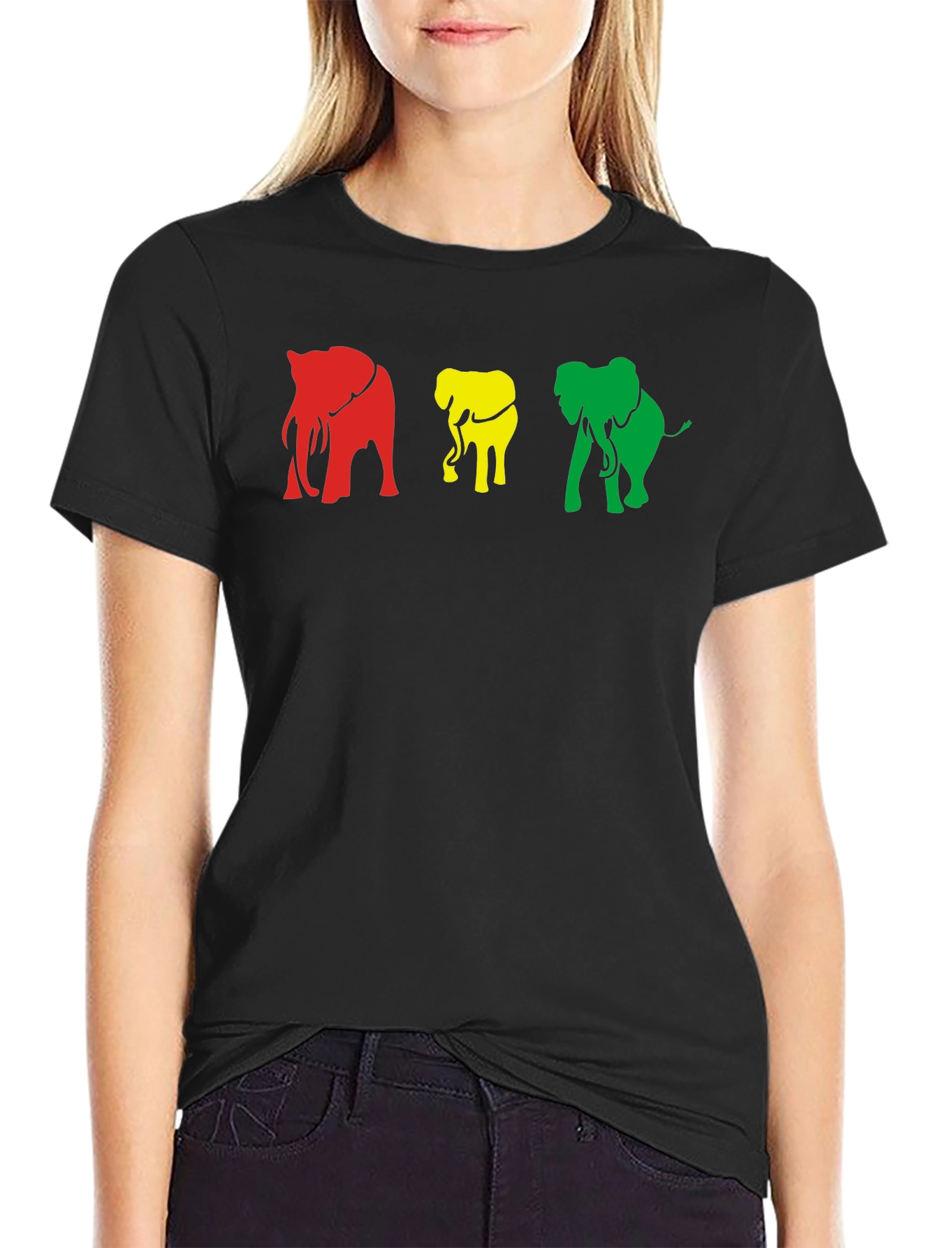 Black Rasta Elephants Graphic Tee - Black Cotton T-Shirt view 2