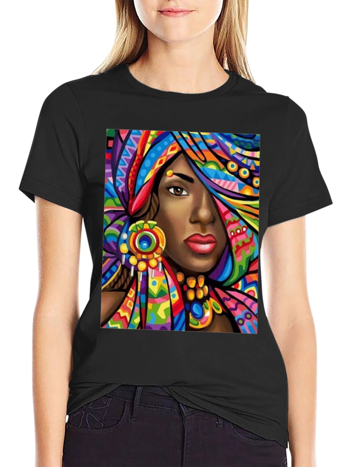 Black Colorful African Queen Graphic T-Shirt view 2