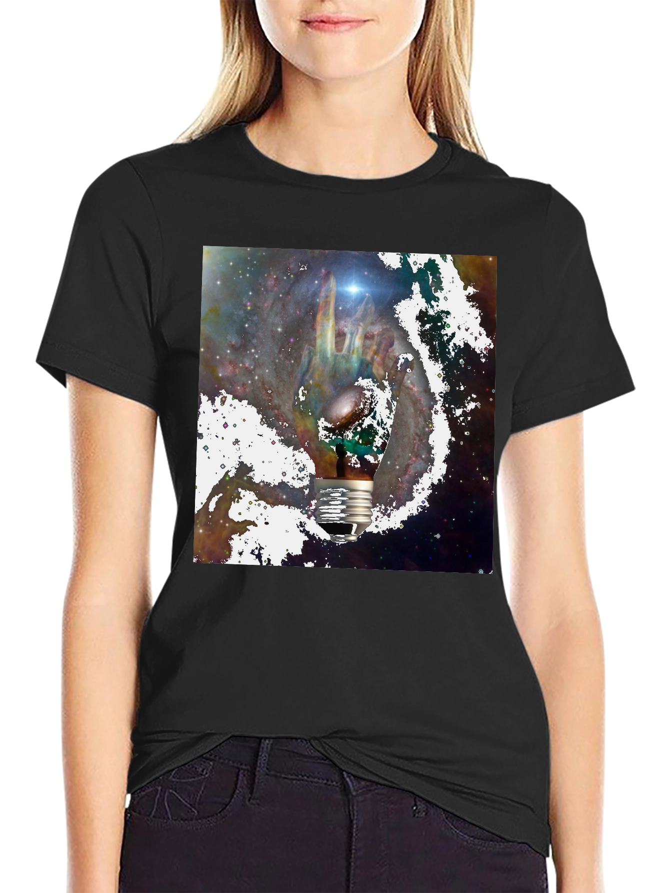 Black Cosmic Light Bulb Graphic Tee - Black view 2