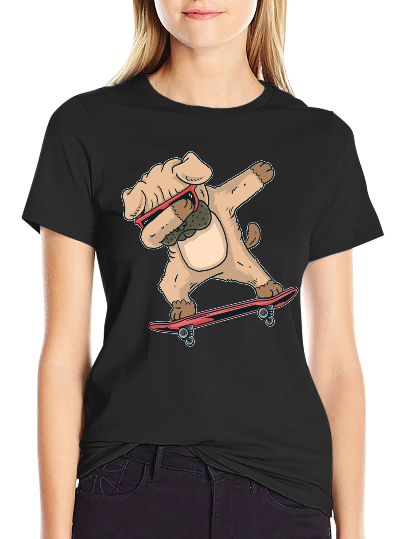 Black Dabbing Dog Skateboard T-Shirt view 2