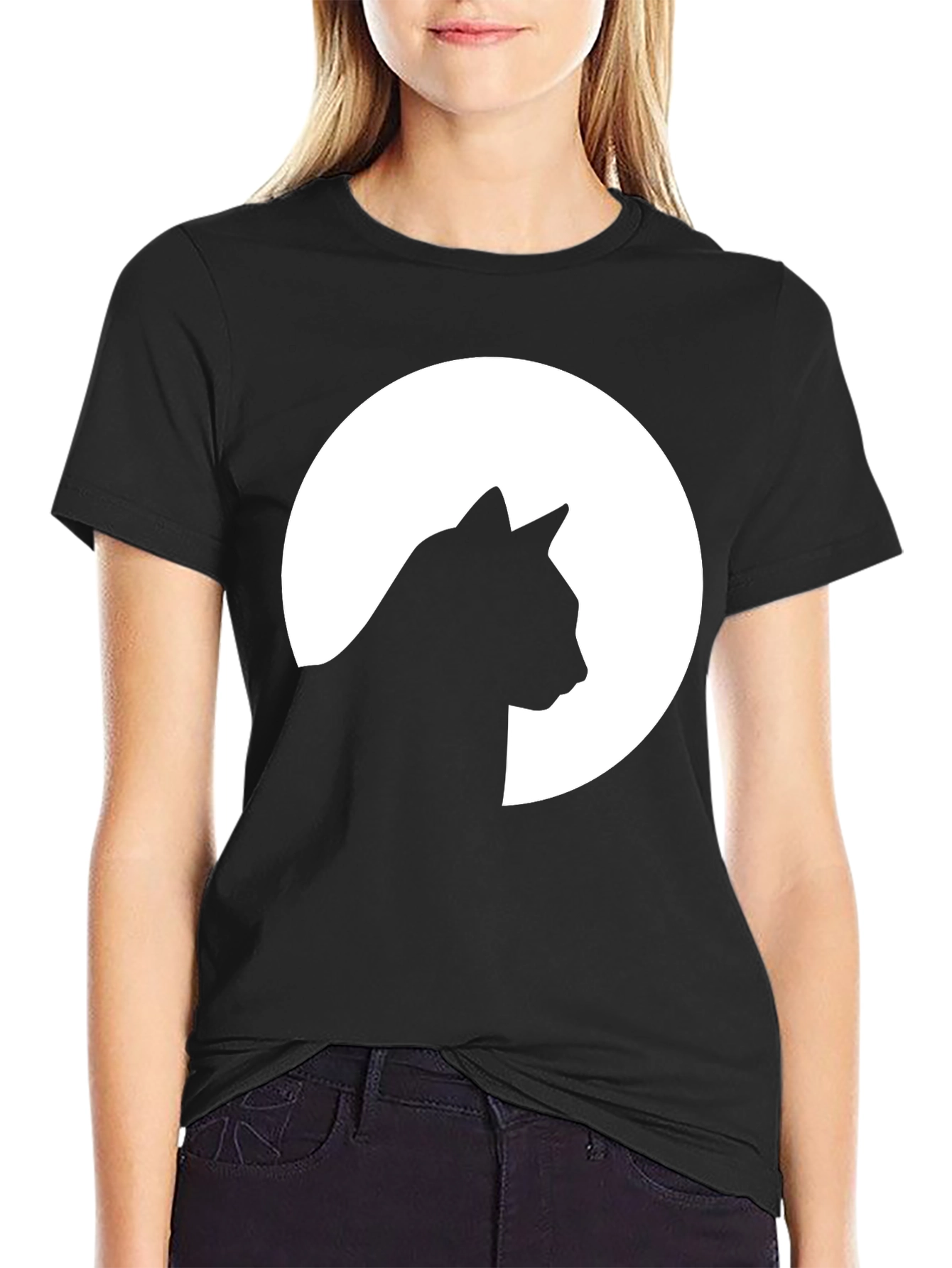 Black Cat Silhouette Moon Graphic T-Shirt - Unisex view 2