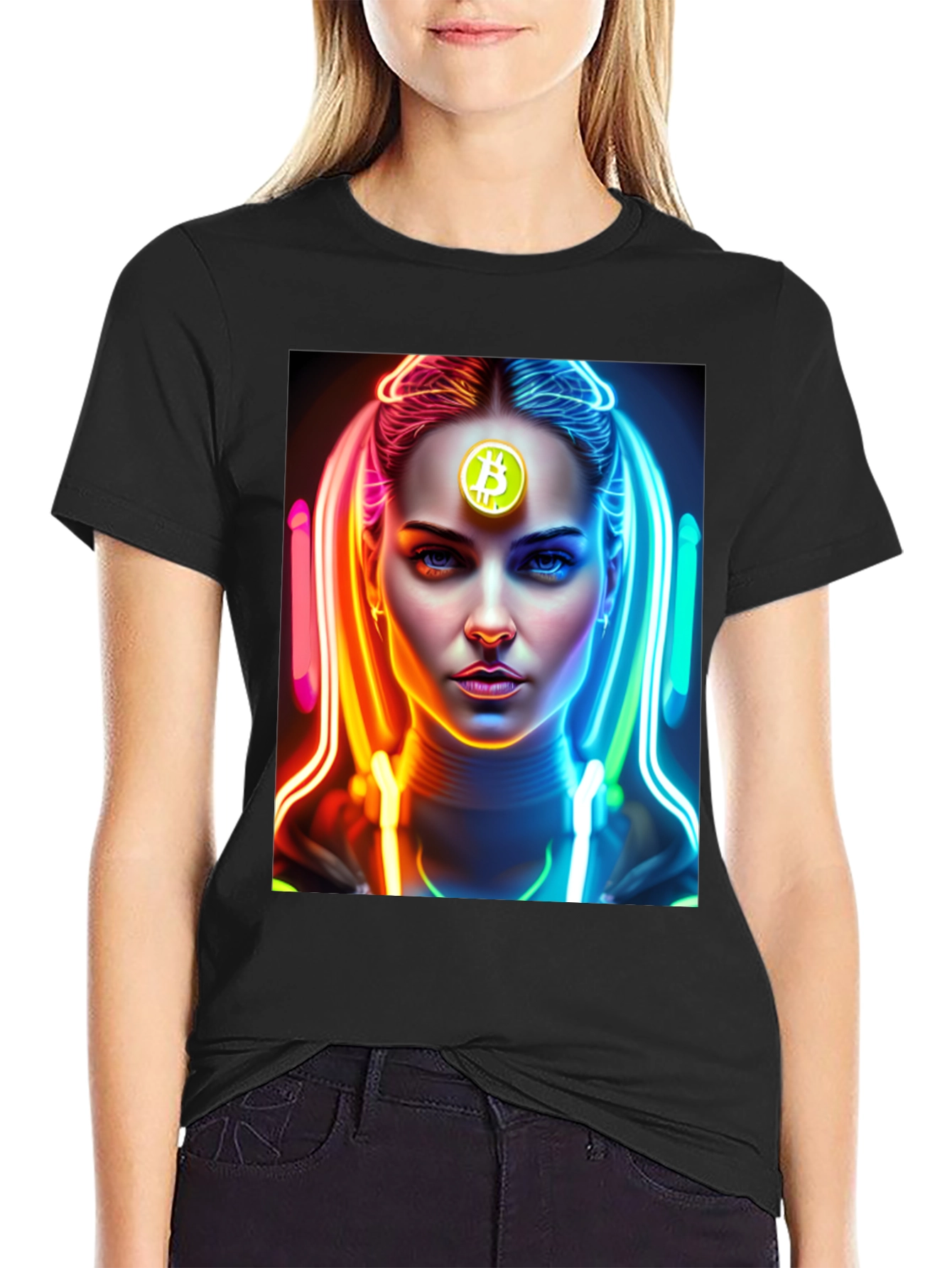Black Bitcoin Woman Black Tee - Crypto Fashion view 2