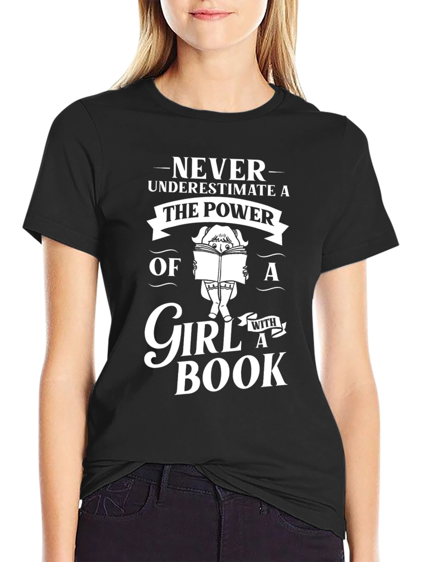 Black Never Underestimate a Girl with a Book T-Shirt view 2