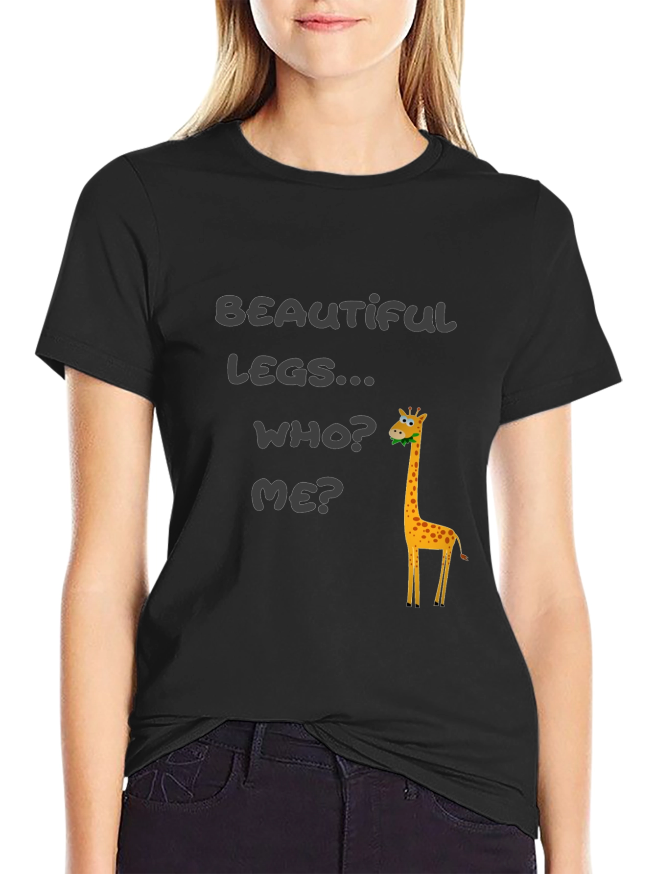 Black Funny Giraffe T-Shirt - Beautiful Legs view 2