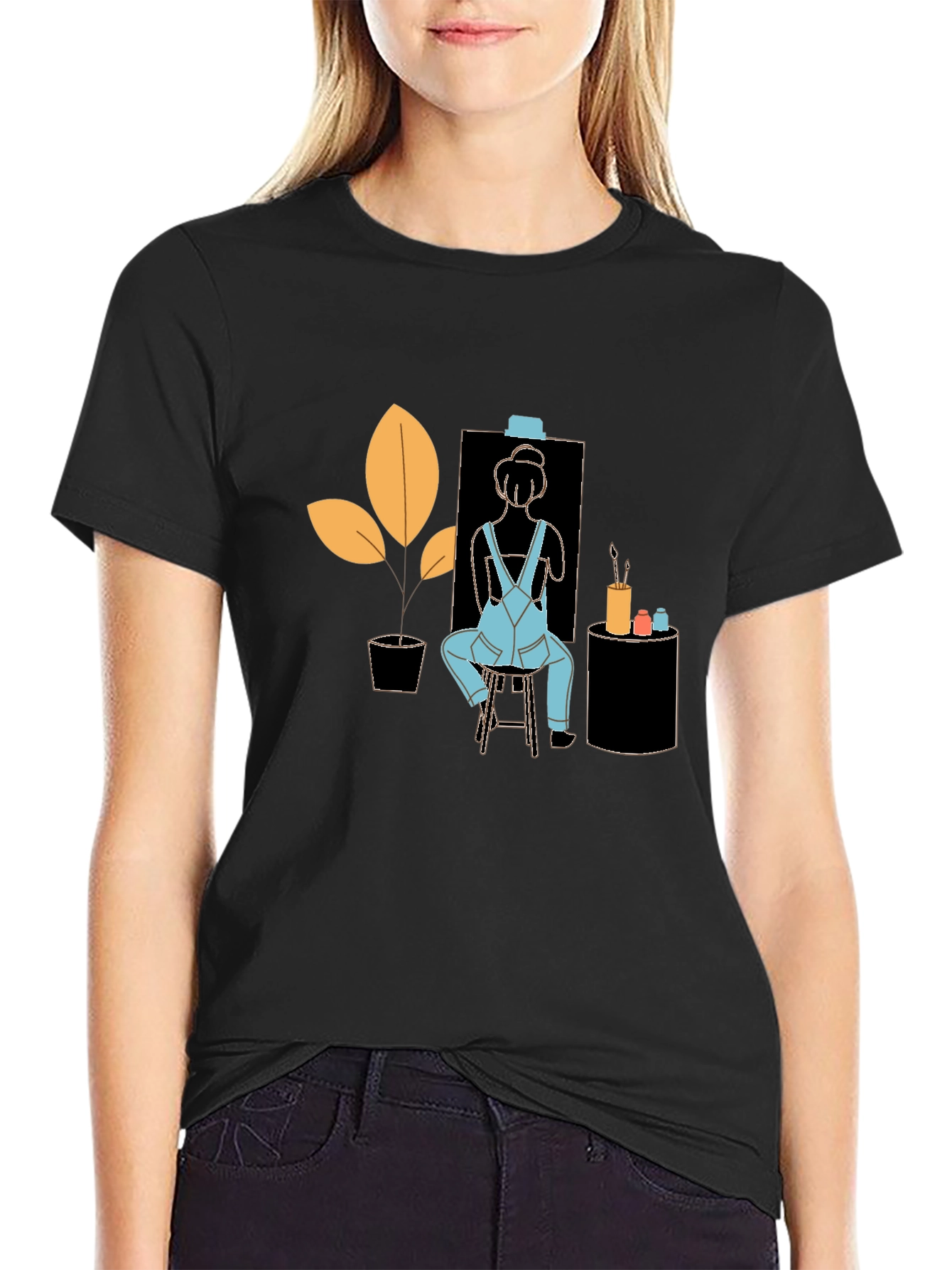 Black Artist Tee: Quirky Painter Graphic T-Shirt view 2