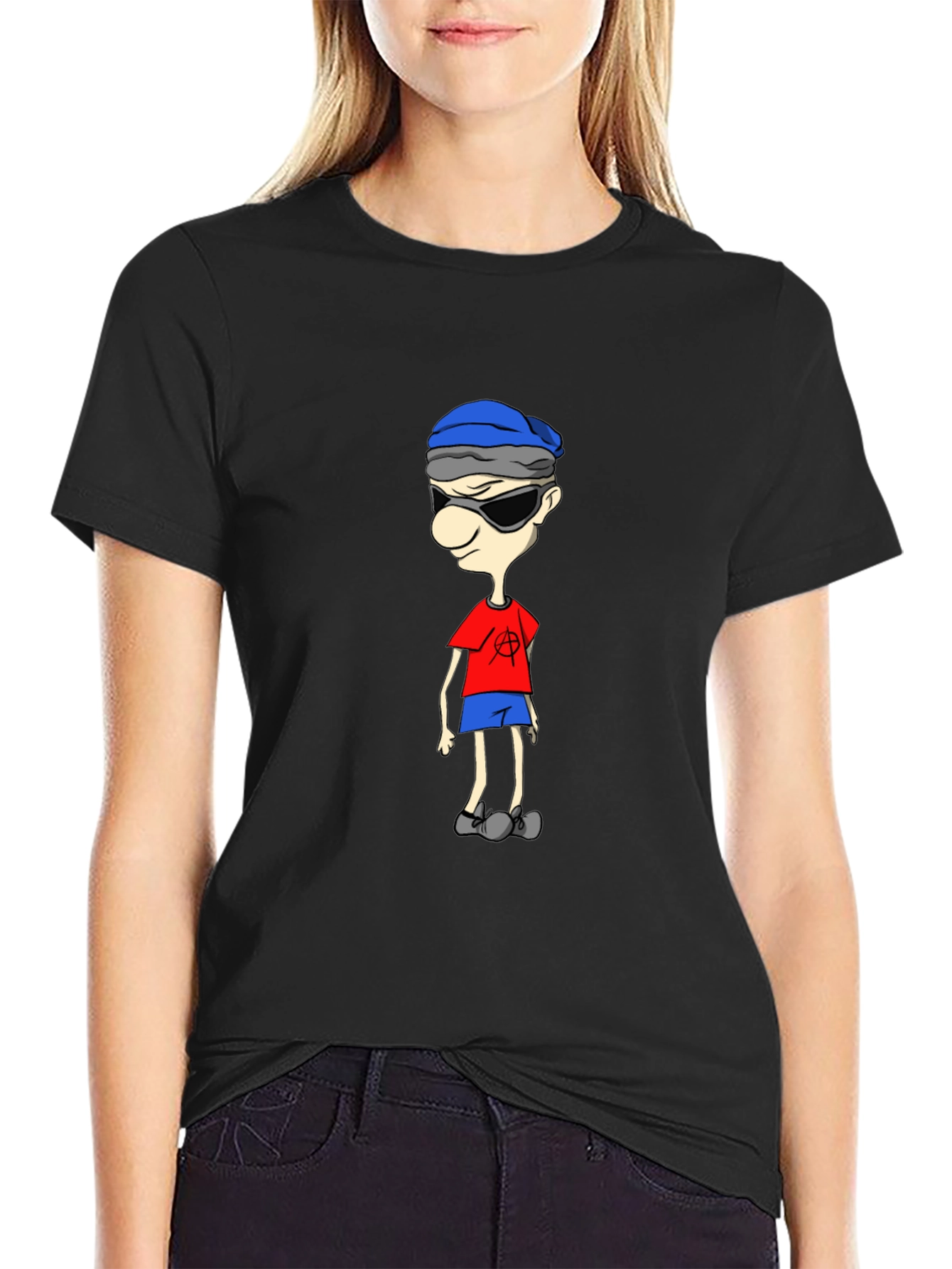 Black Cool Cartoon Character Graphic Tee - Black view 2
