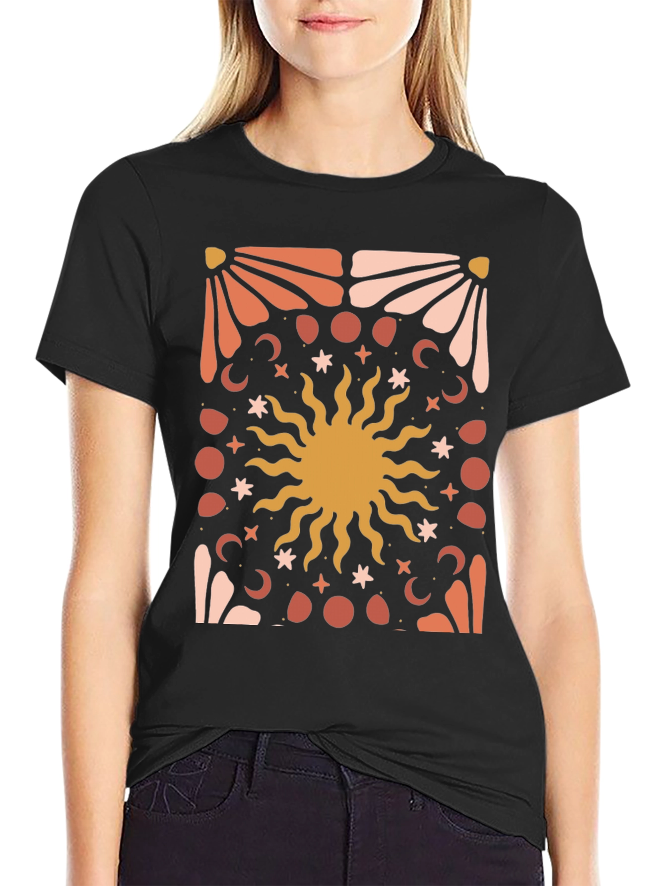 Black Celestial Sun Graphic Tee - Black Cotton Blend view 2