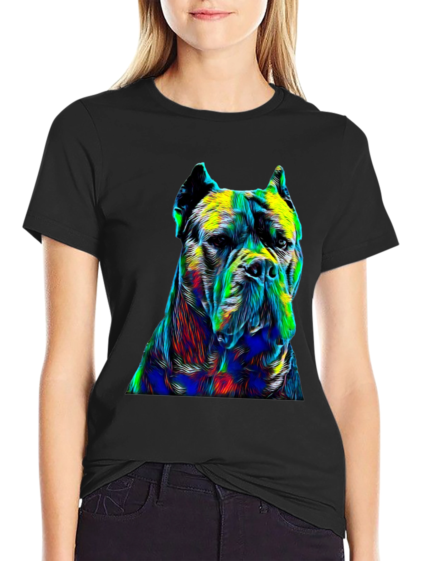 Black Abstract Dog Print Black T-Shirt view 2